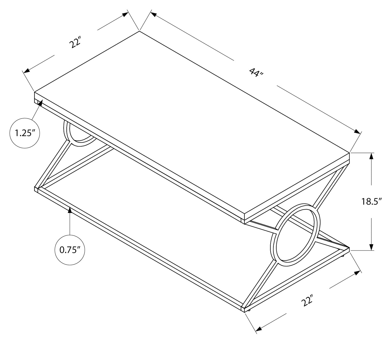 TABLE BASSE - BLANC BRILLANT AVEC MÉTAL CHROME # I 3400