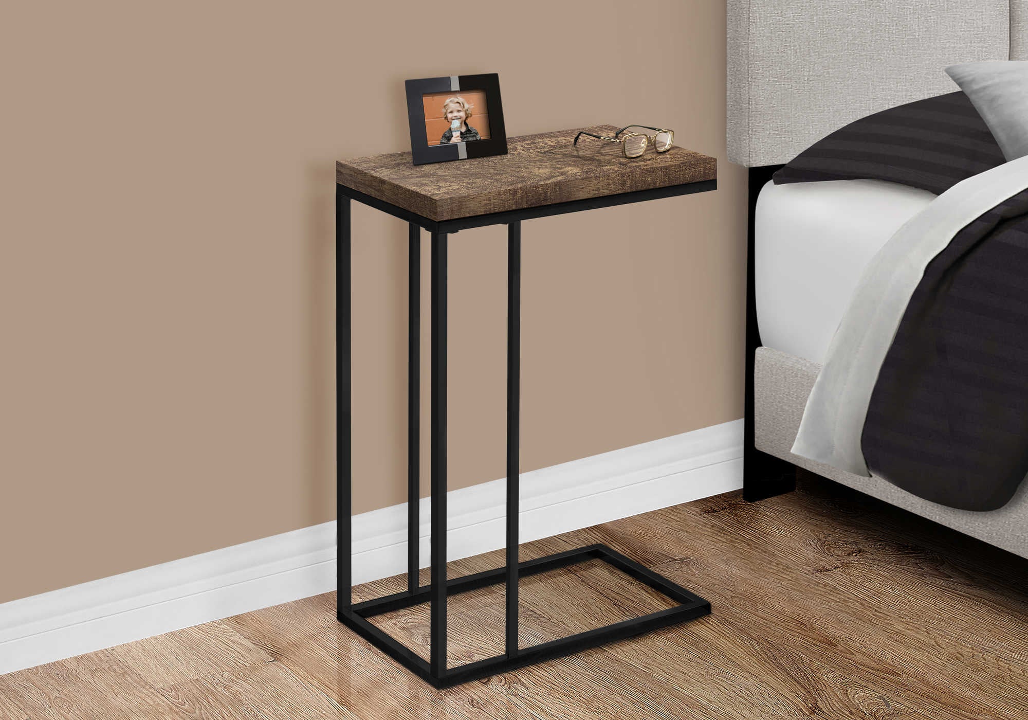 NIGHTSTAND - BROWN RECLAIMED WOOD-LOOK / BLACK METAL #I 3403