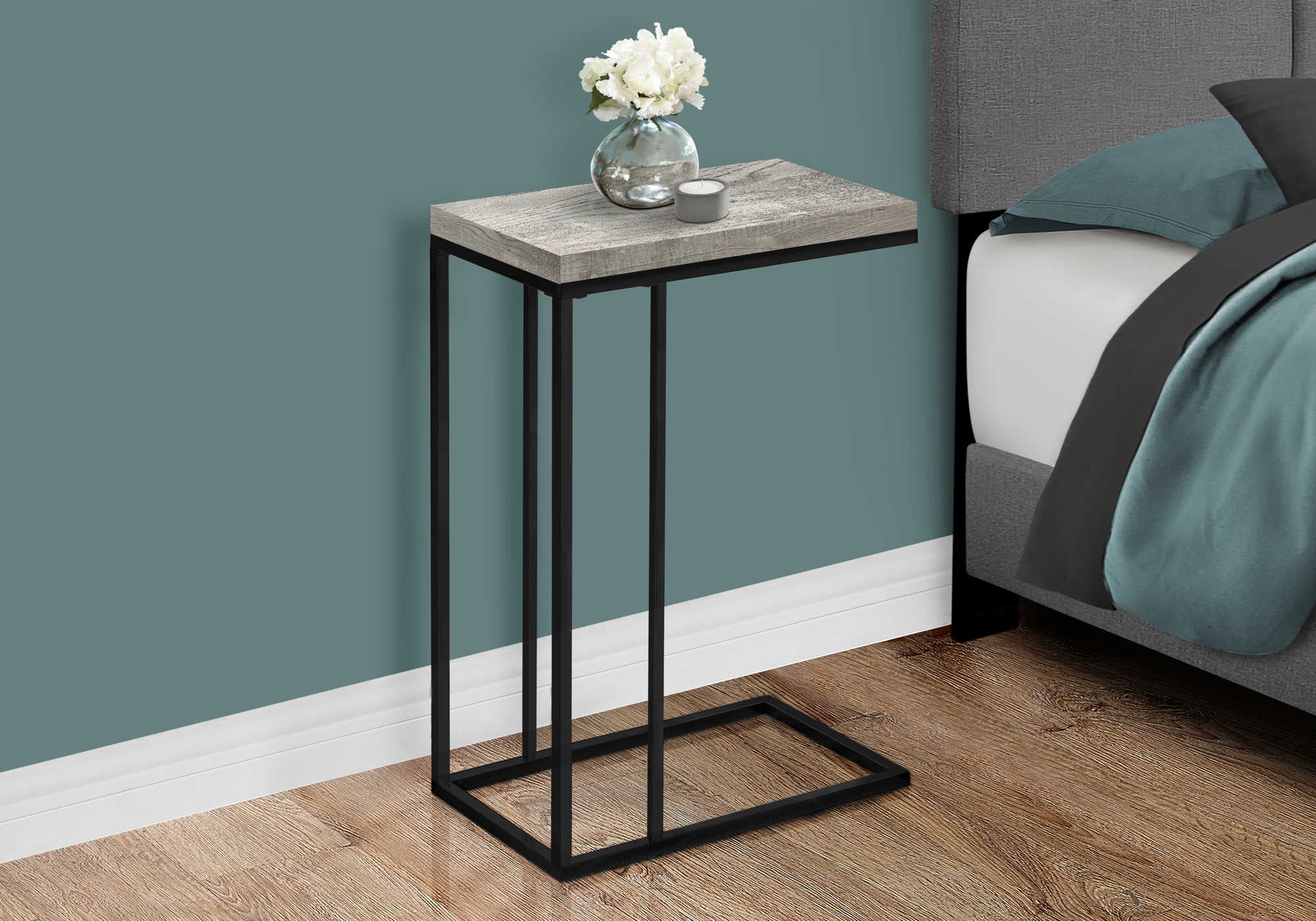 NIGHTSTAND - GREY RECLAIMED WOOD-LOOK / BLACK METAL #I 3404