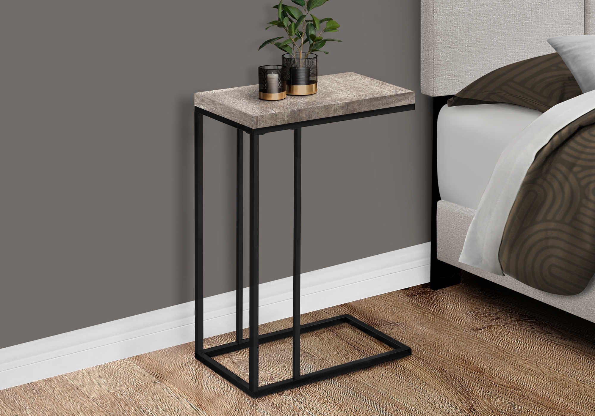 NIGHTSTAND - TAUPE RECLAIMED WOOD-LOOK / BLACK METAL #I 3405