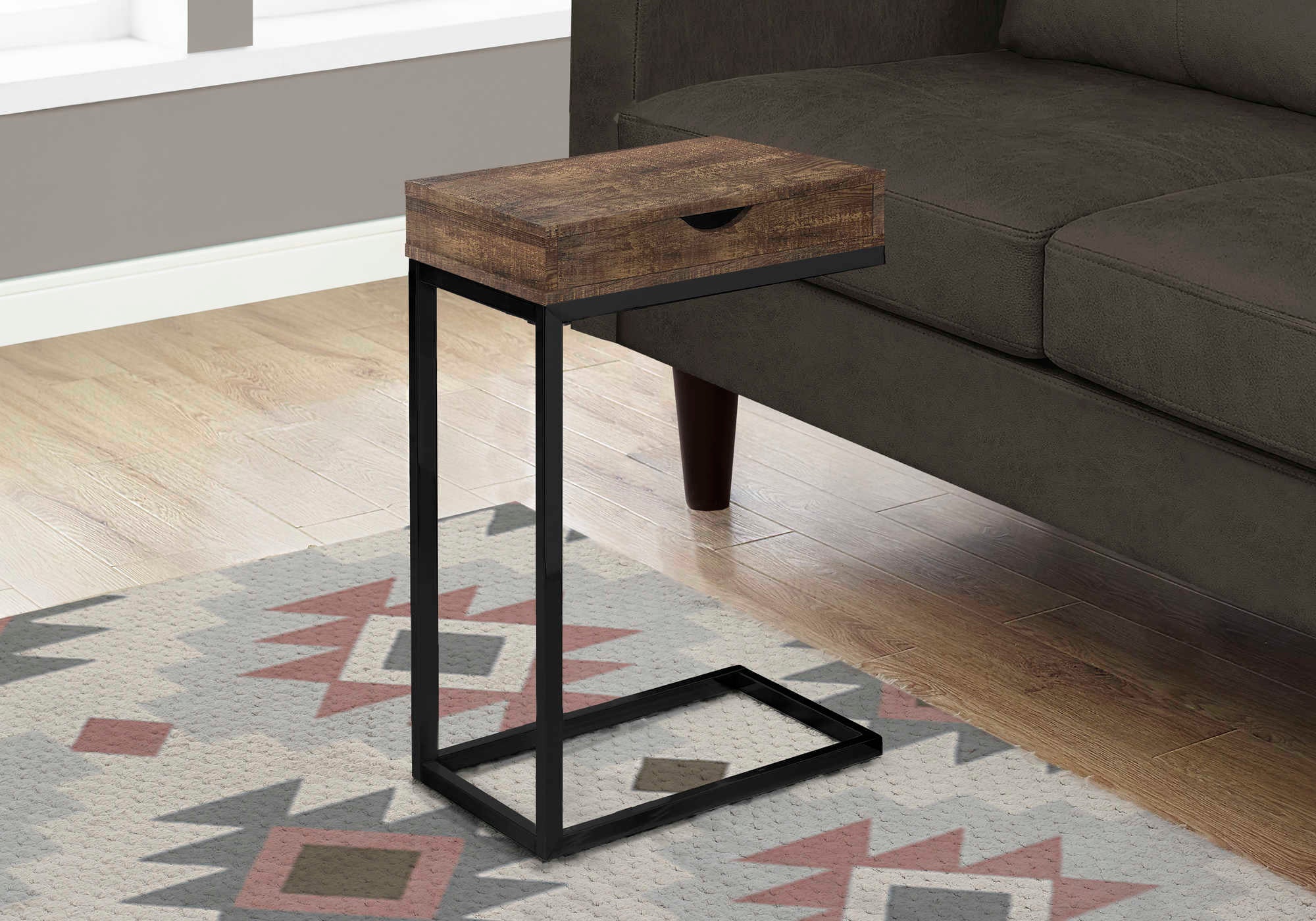 ACCENT TABLE - BROWN RECLAIMED WOOD-LOOK / BLACK / DRAWER #I 3406