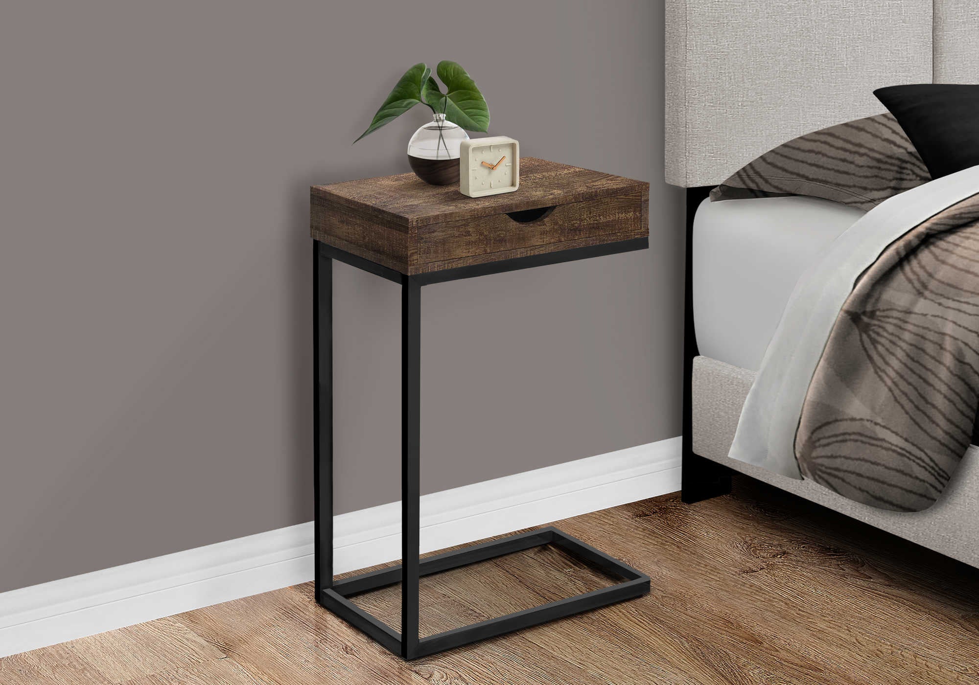 NIGHTSTAND - BROWN RECLAIMED WOOD-LOOK / BLACK / DRAWER #I 3406