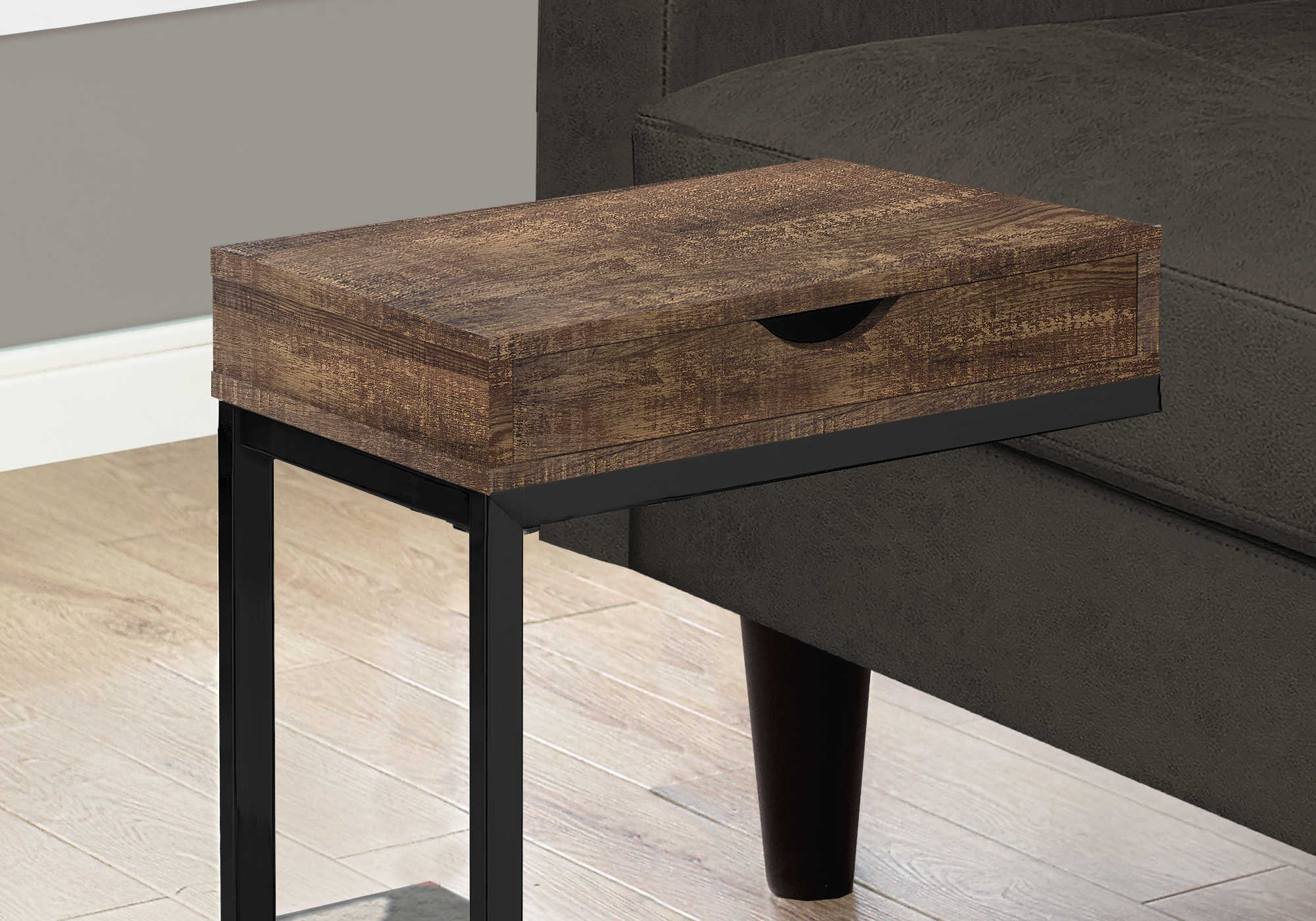 ACCENT TABLE - BROWN RECLAIMED WOOD-LOOK / BLACK / DRAWER #I 3406