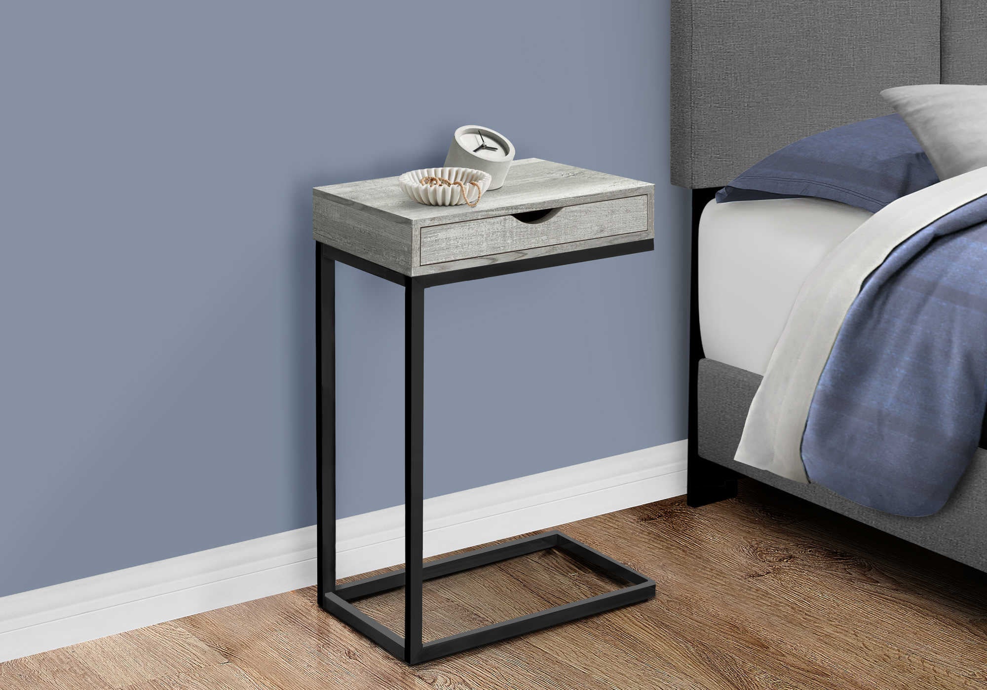 NIGHTSTAND - GREY RECLAIMED WOOD-LOOK / BLACK / DRAWER #I 3407