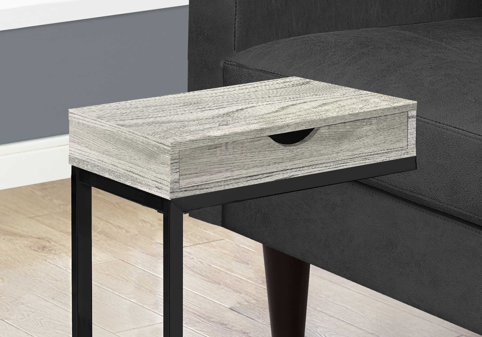 ACCENT TABLE - GREY RECLAIMED WOOD-LOOK / BLACK / DRAWER #I 3407