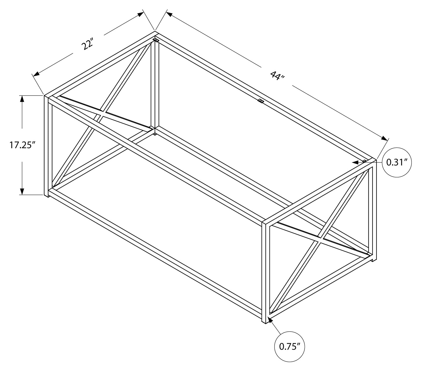 COFFEE TABLE - 44"L / CHROME METAL WITH TEMPERED GLASS # I 3440