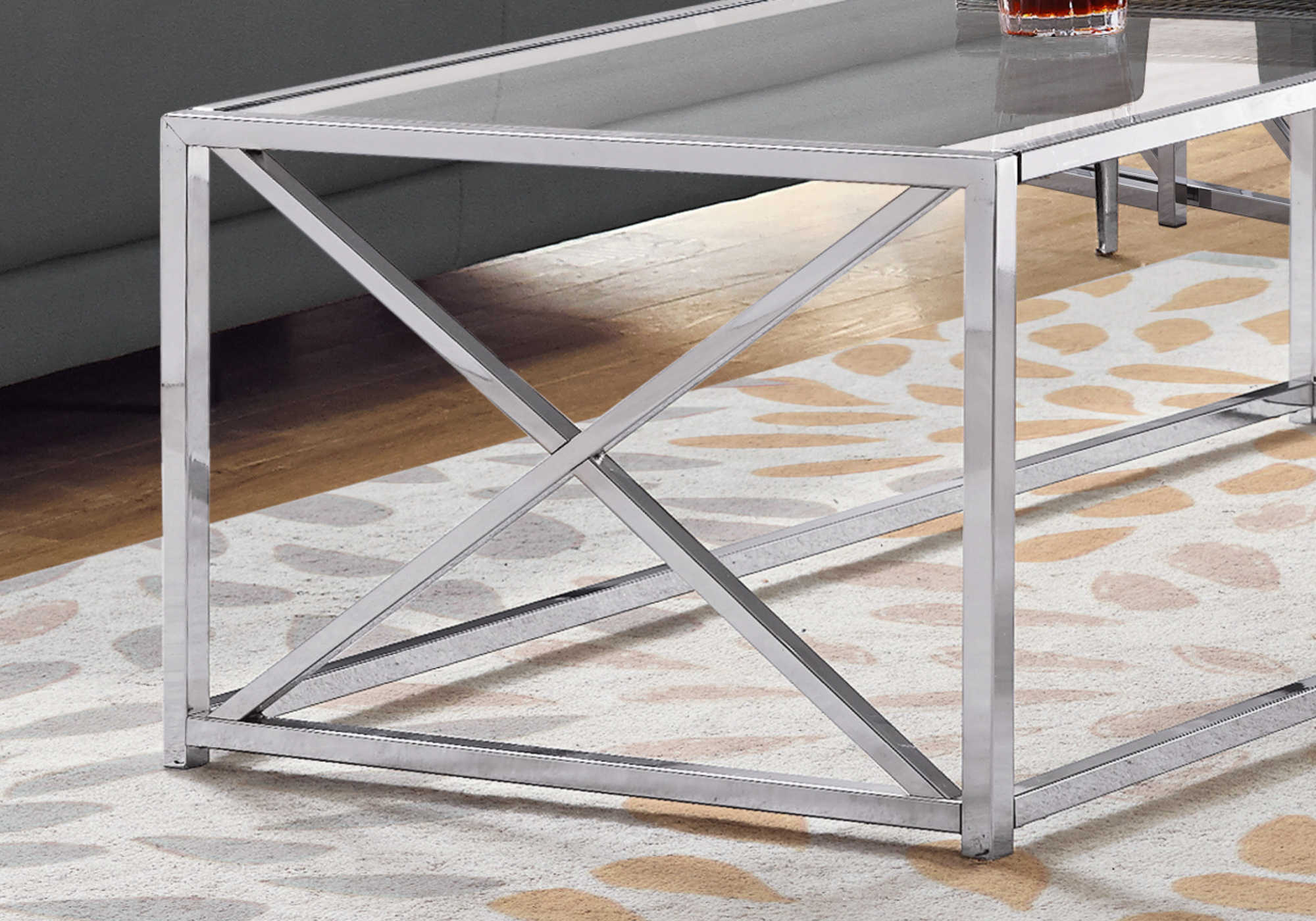 COFFEE TABLE - 44"L / CHROME METAL WITH TEMPERED GLASS # I 3440