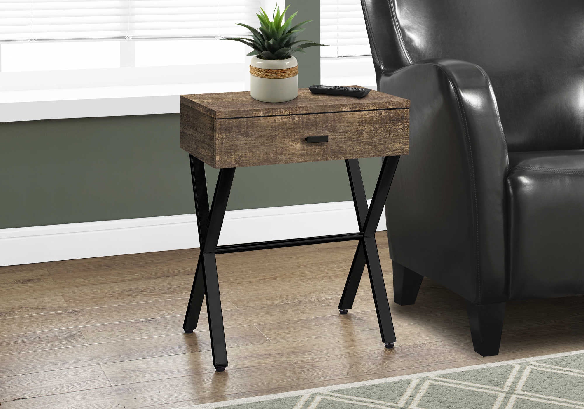 NIGHTSTAND - 24"H / BROWN RECLAIMED WOOD / BLACK METAL #I 3450