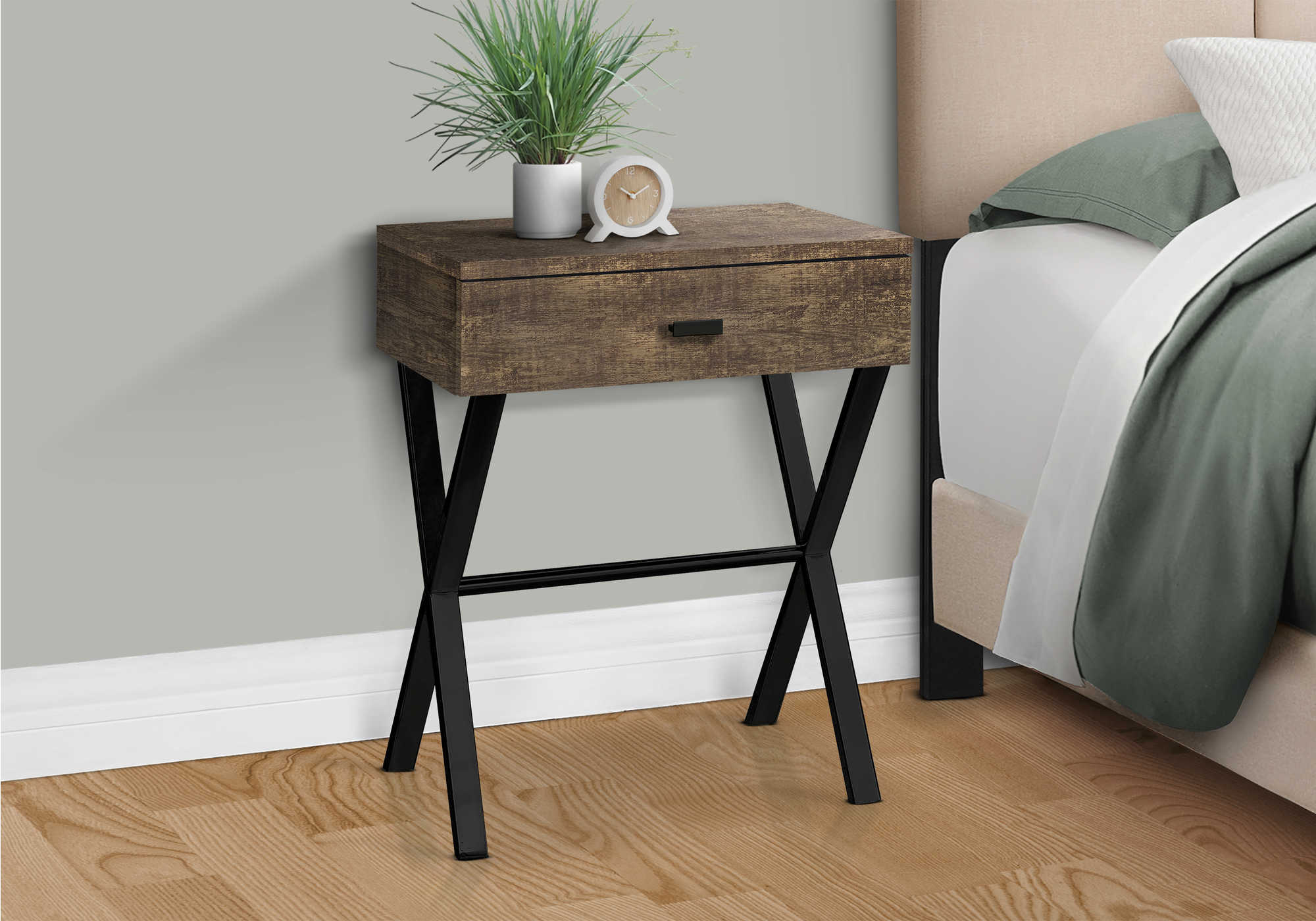 NIGHTSTAND - 24"H / BROWN RECLAIMED WOOD / BLACK METAL #I 3450