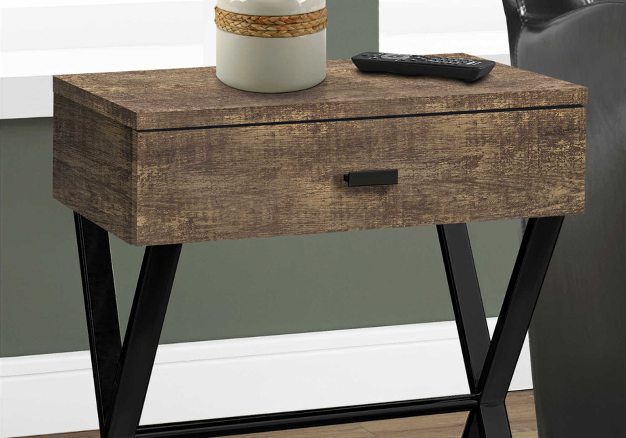 NIGHTSTAND - 24"H / BROWN RECLAIMED WOOD / BLACK METAL #I 3450