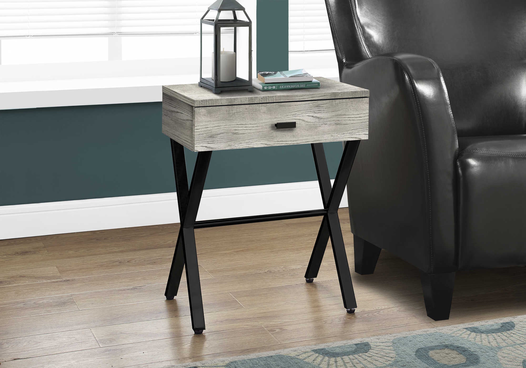 NIGHTSTAND - 24"H / GREY RECLAIMED WOOD / BLACK METAL #I 3451