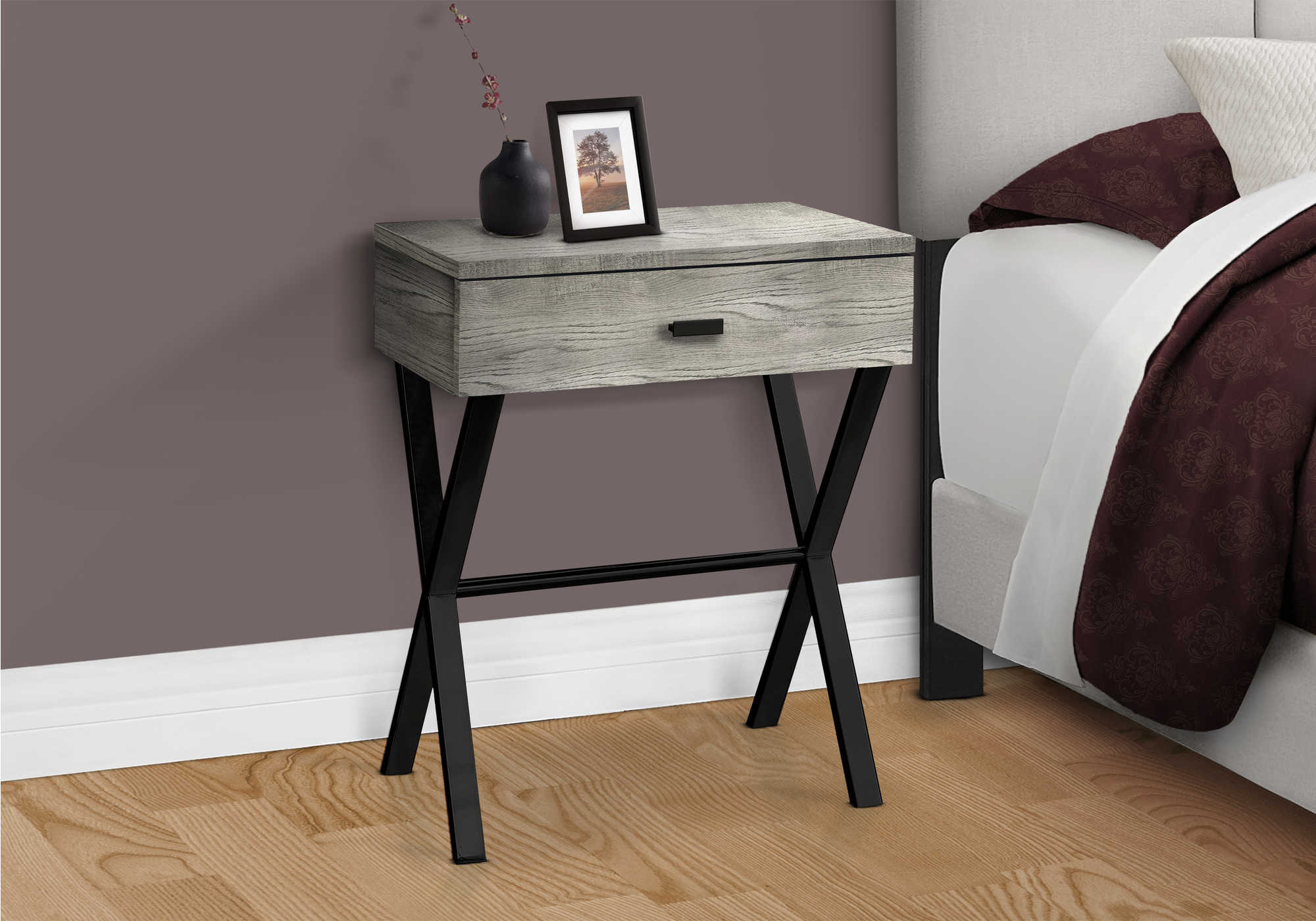 NIGHTSTAND - 24"H / GREY RECLAIMED WOOD / BLACK METAL #I 3451