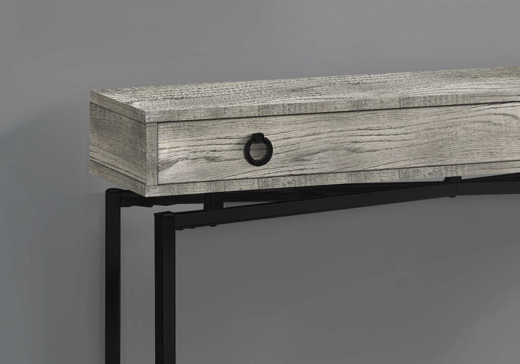 TABLE D'APPOINT - 42"L / BOIS RÉCUPÉRÉ GRIS / CONSOLE NOIRE #I 3454