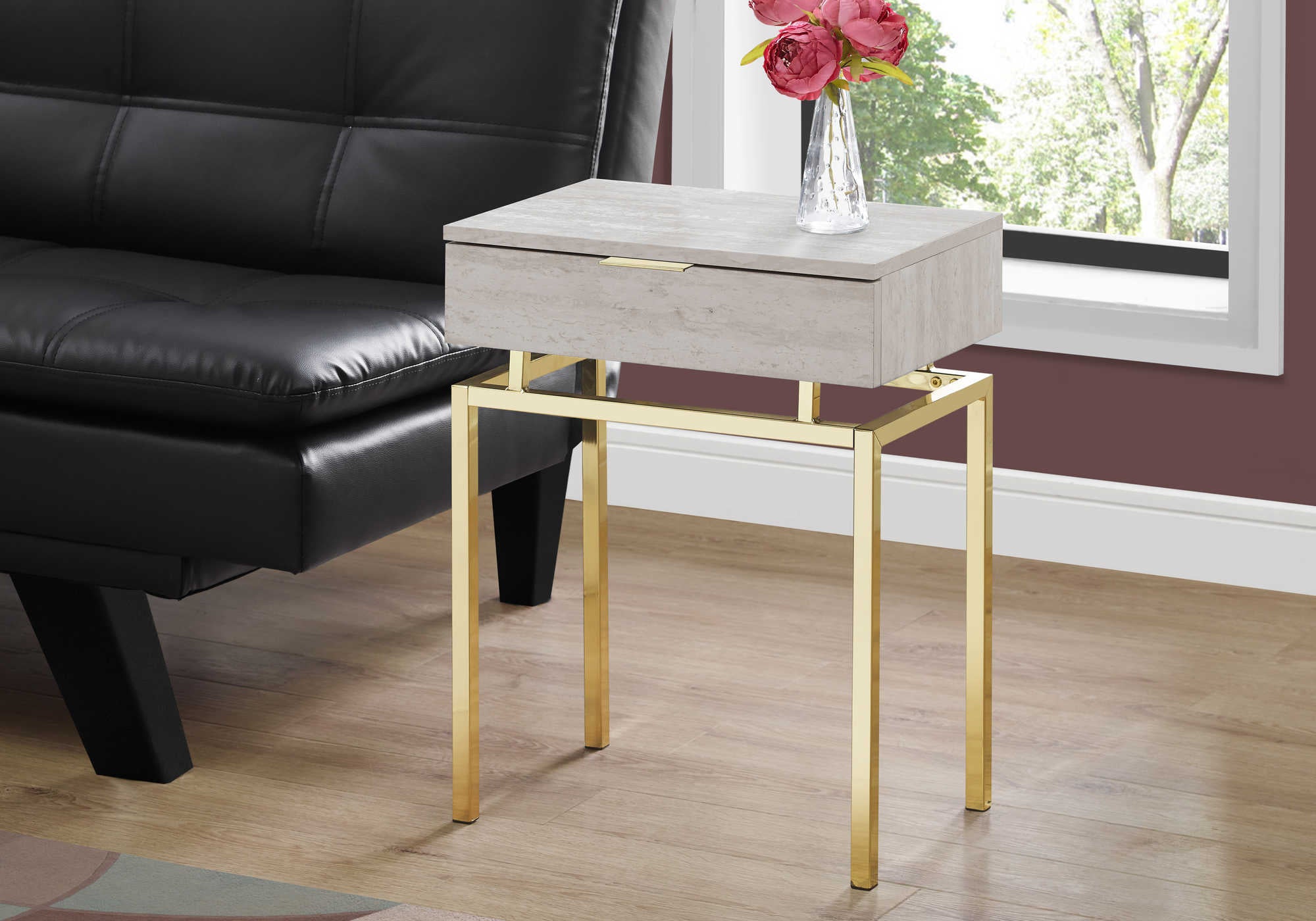 TABLE D'APPOINT - 24"H / MARBRE BEIGE / MÉTAL DORÉ #I 3463