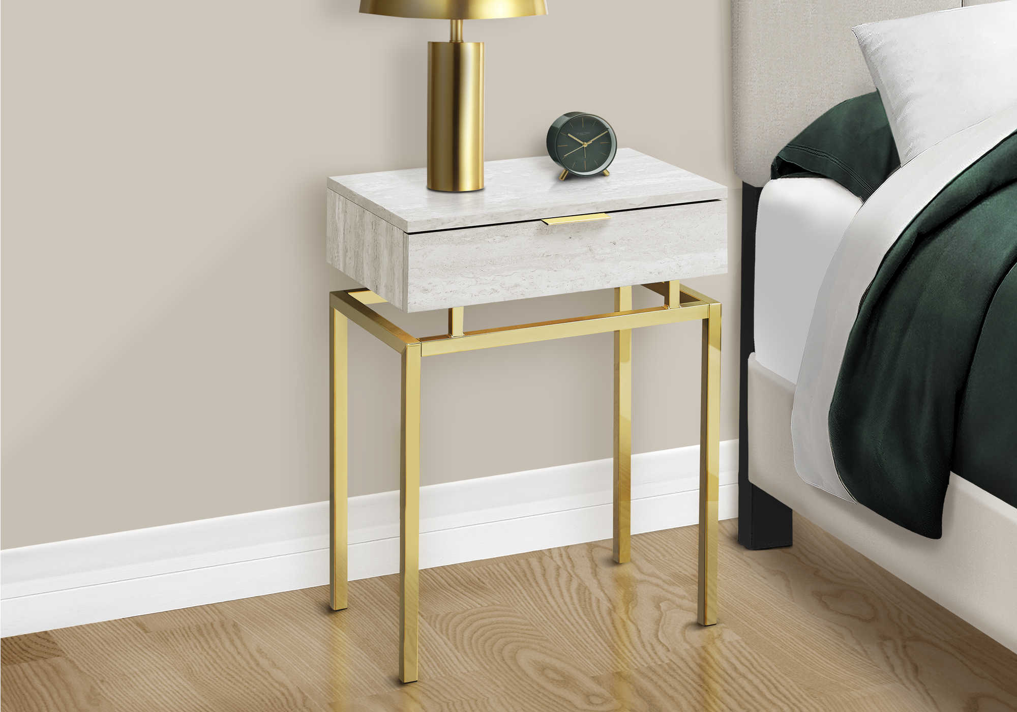 NIGHTSTAND - 24"H / BEIGE MARBLE / GOLD METAL #I 3463