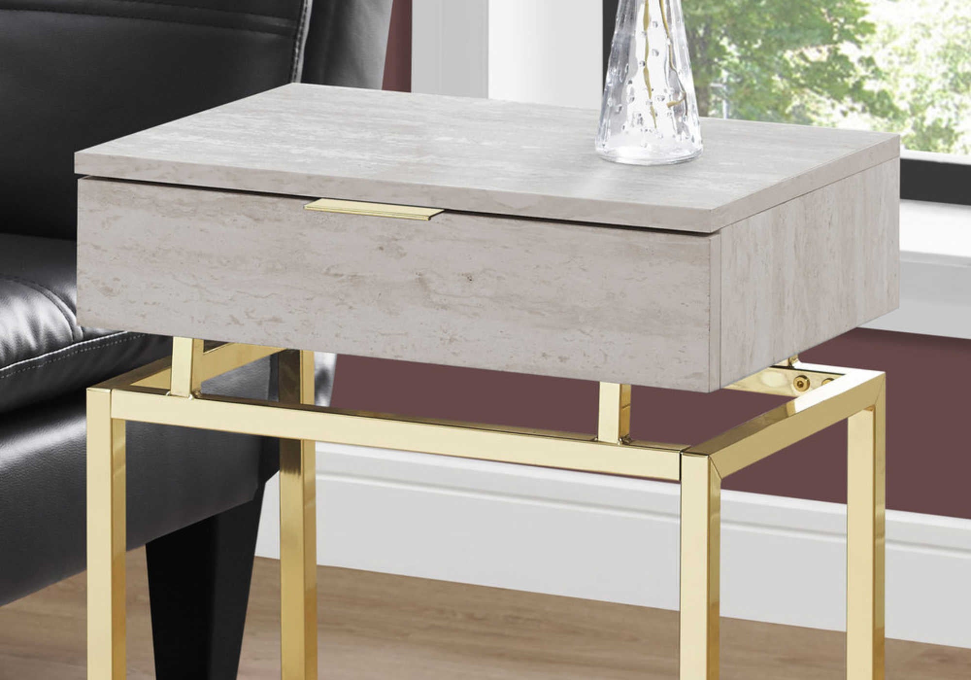 TABLE D'APPOINT - 24"H / MARBRE BEIGE / MÉTAL DORÉ #I 3463