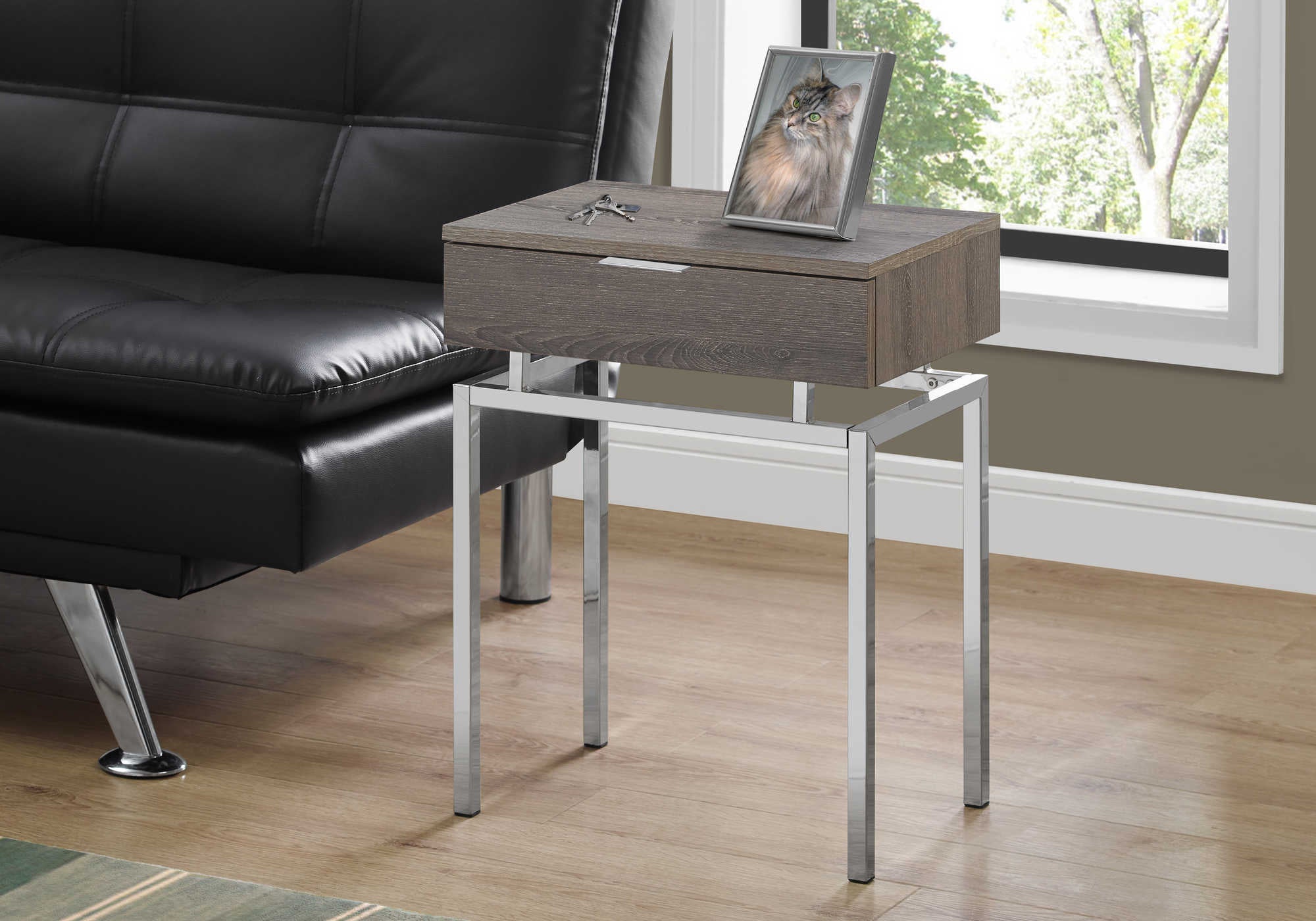 TABLE D'APPOINT - 24"H / TAUPE FONCÉ / MÉTAL CHROME #I 3465