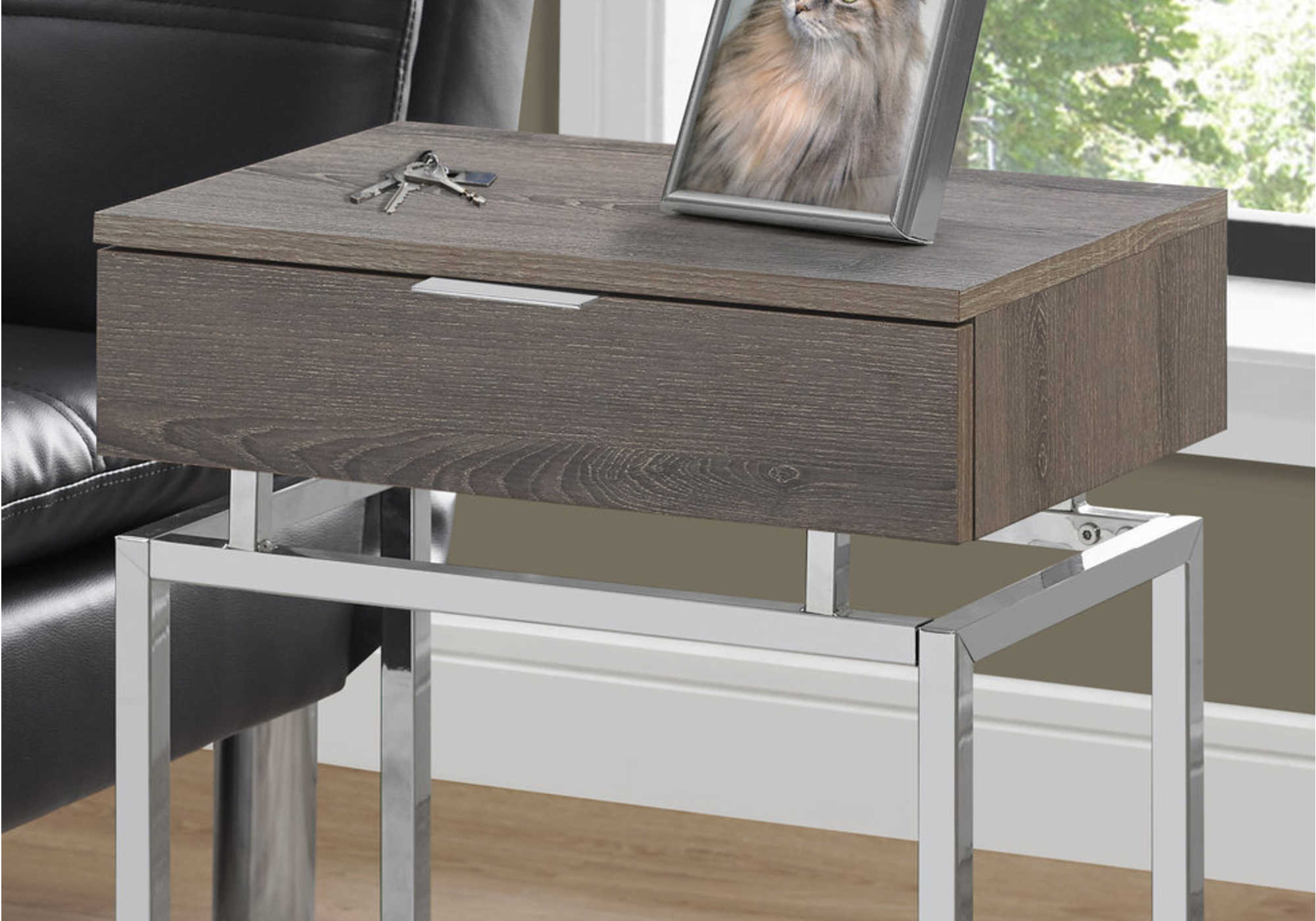 NIGHTSTAND - 24"H / DARK TAUPE / CHROME METAL #I 3465