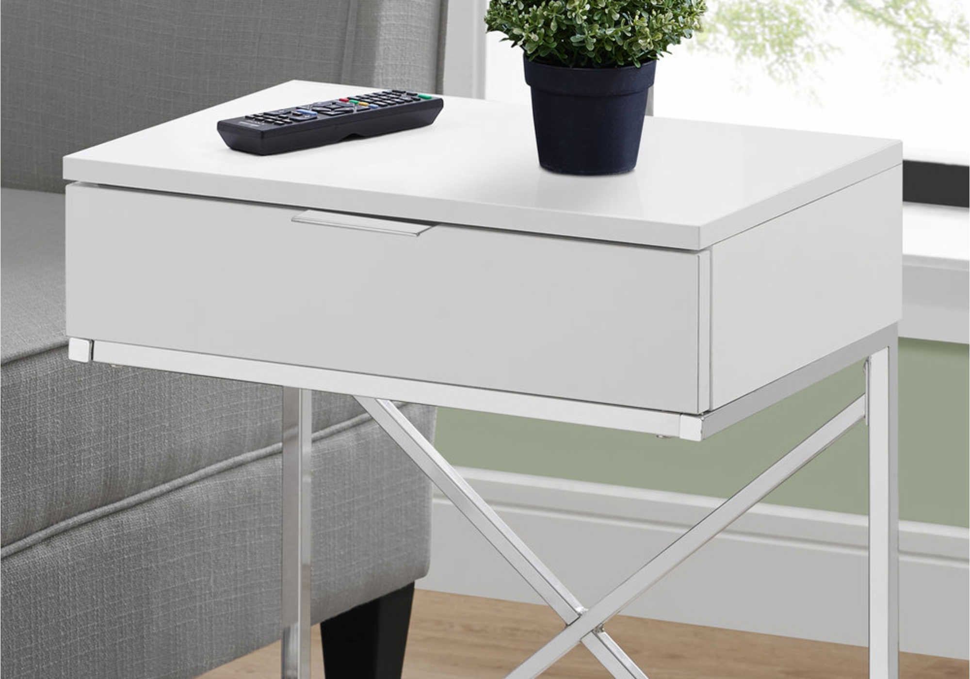 ACCENT TABLE - 24"H / GLOSSY WHITE / CHROME METAL #I 3470