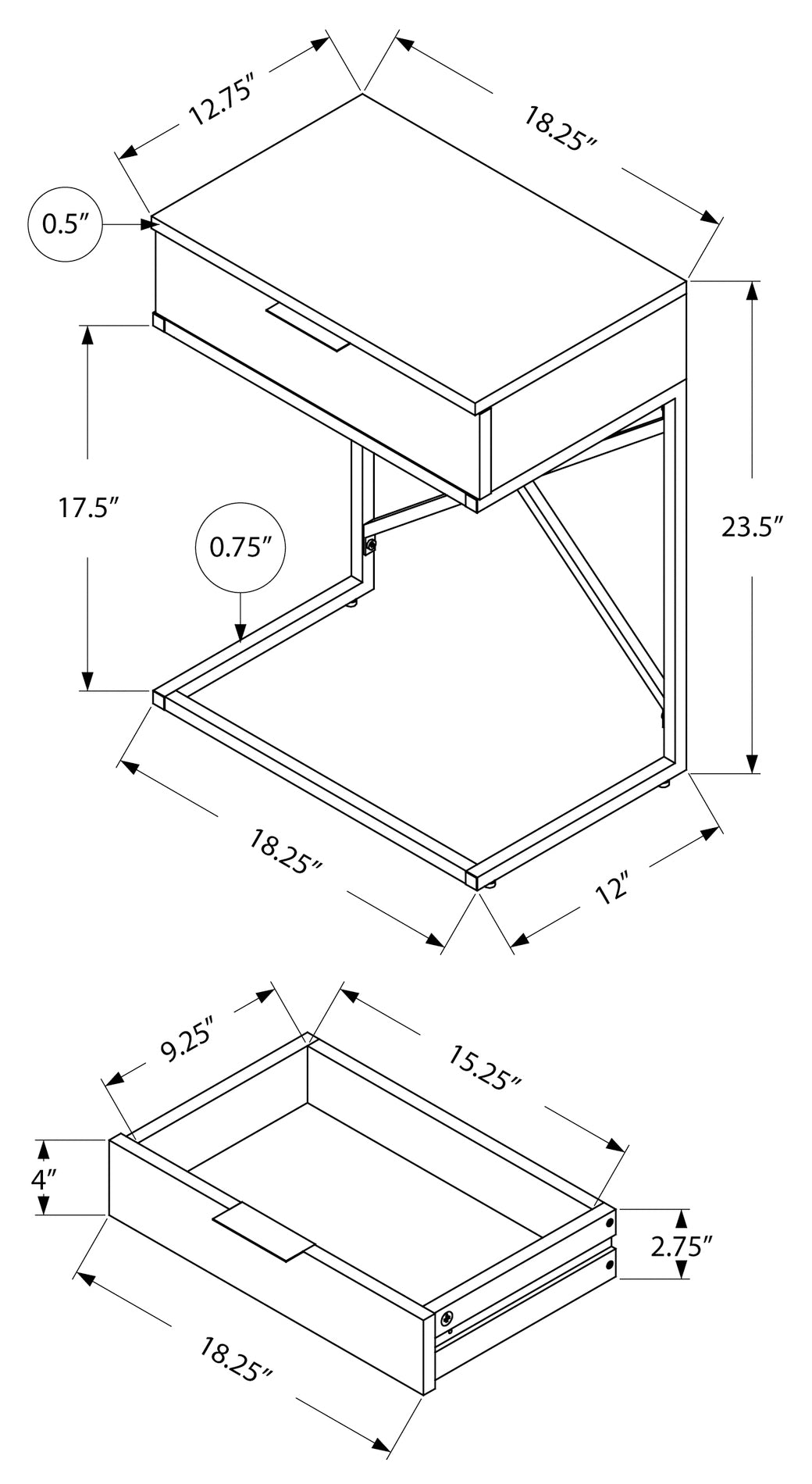 NIGHTSTAND - 24"H / GLOSSY WHITE / CHROME METAL #I 3470