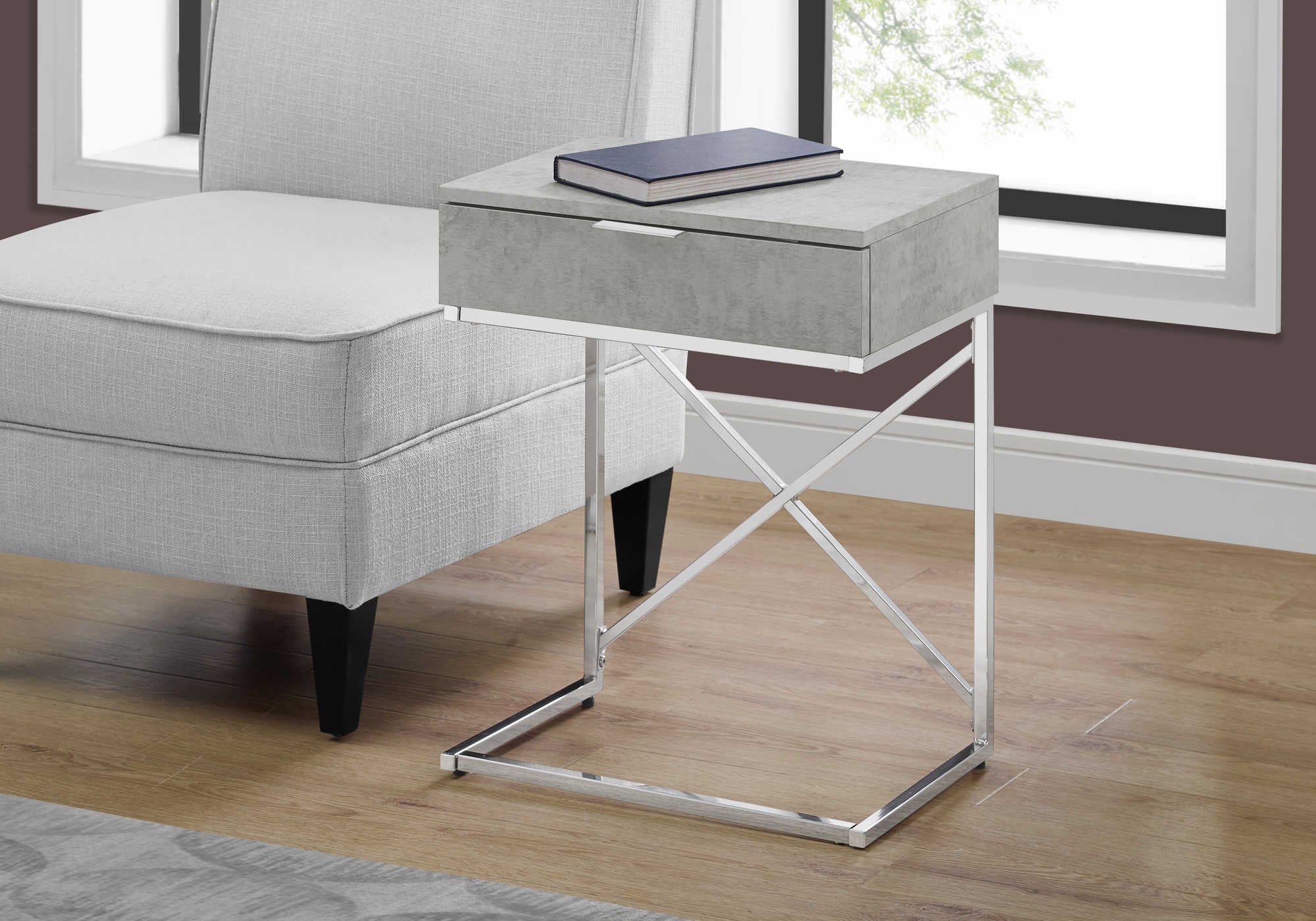 ACCENT TABLE - 24"H / GREY CEMENT / CHROME METAL #I 3471