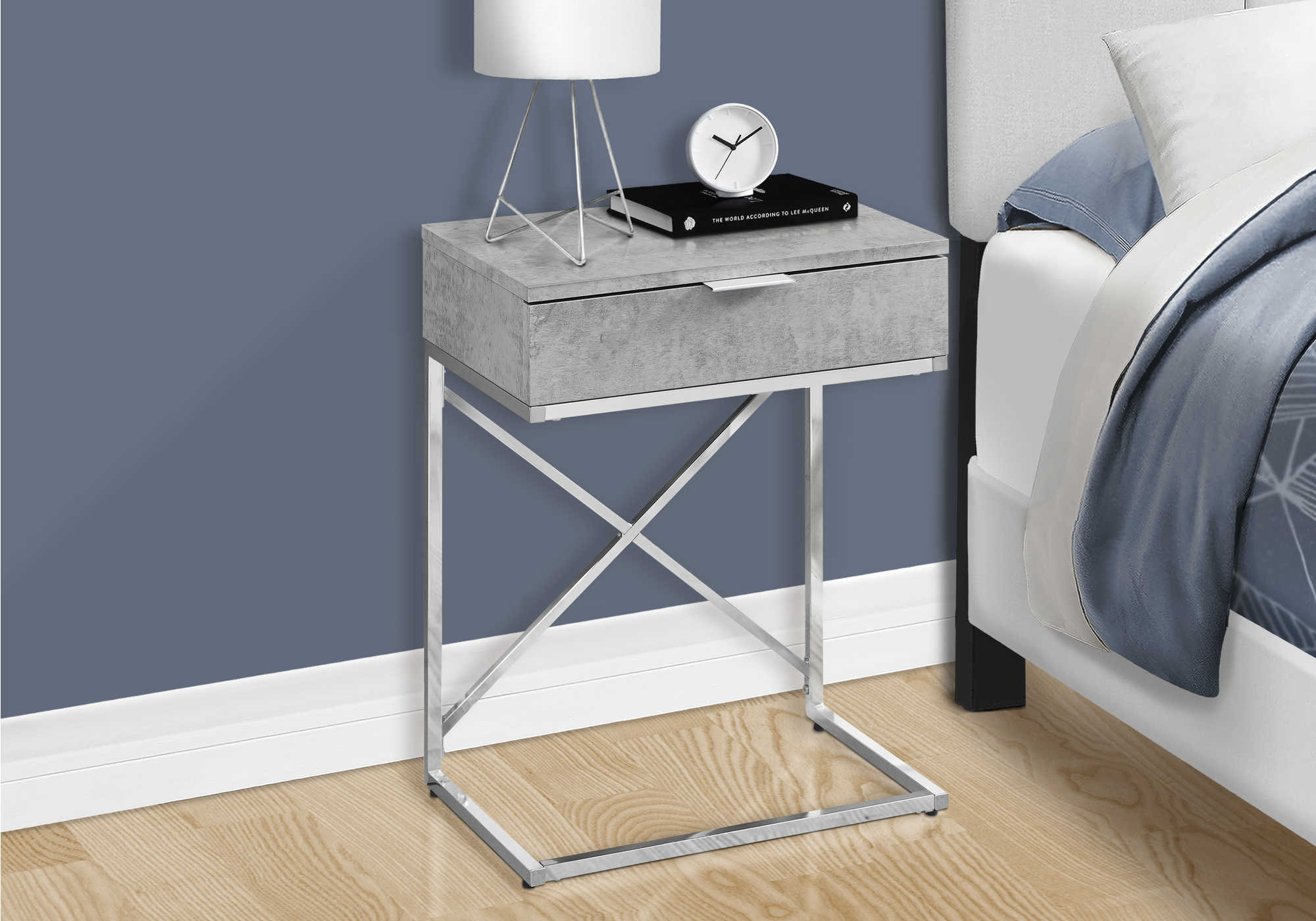 NIGHTSTAND - 24"H / GREY CEMENT / CHROME METAL #I 3471