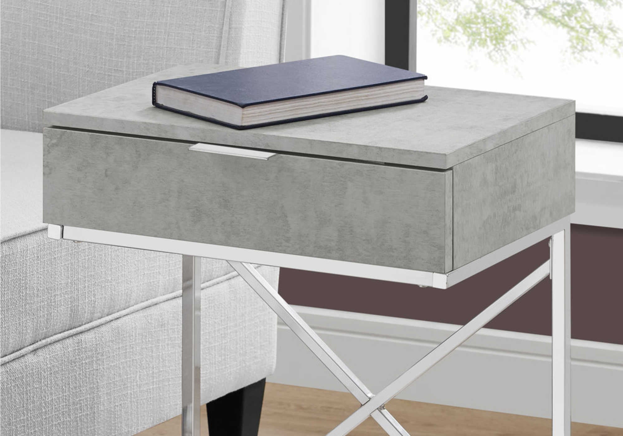 ACCENT TABLE - 24"H / GREY CEMENT / CHROME METAL #I 3471