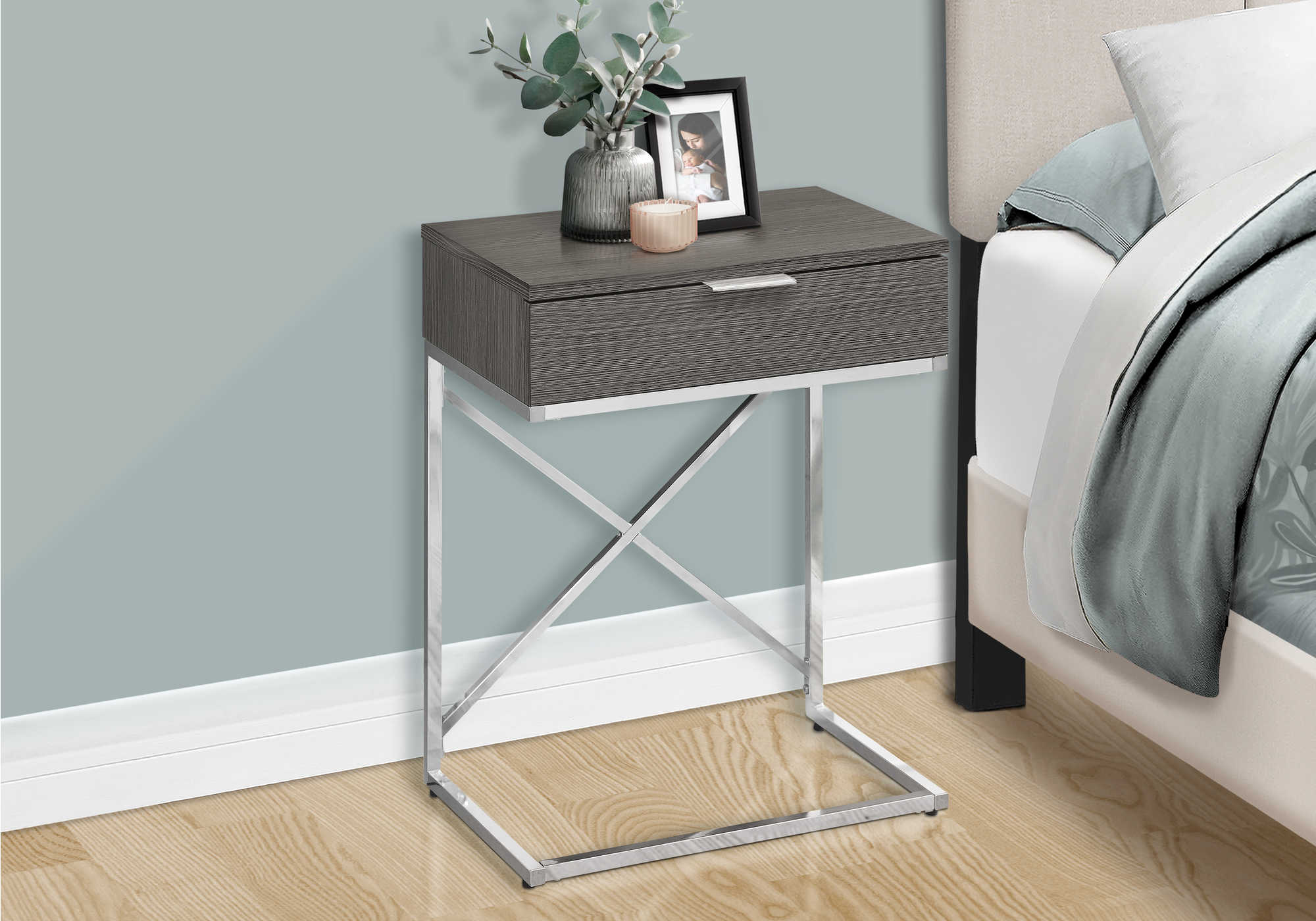 NIGHTSTAND - 24"H / GREY / CHROME METAL #I 3474