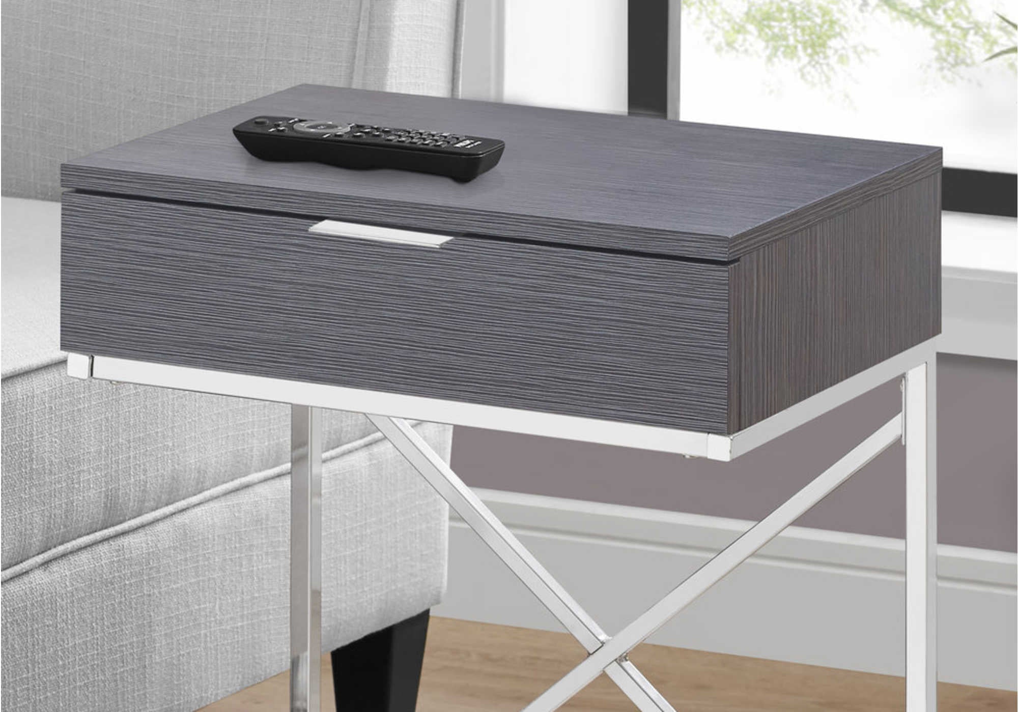 NIGHTSTAND - 24"H / GREY / CHROME METAL #I 3474