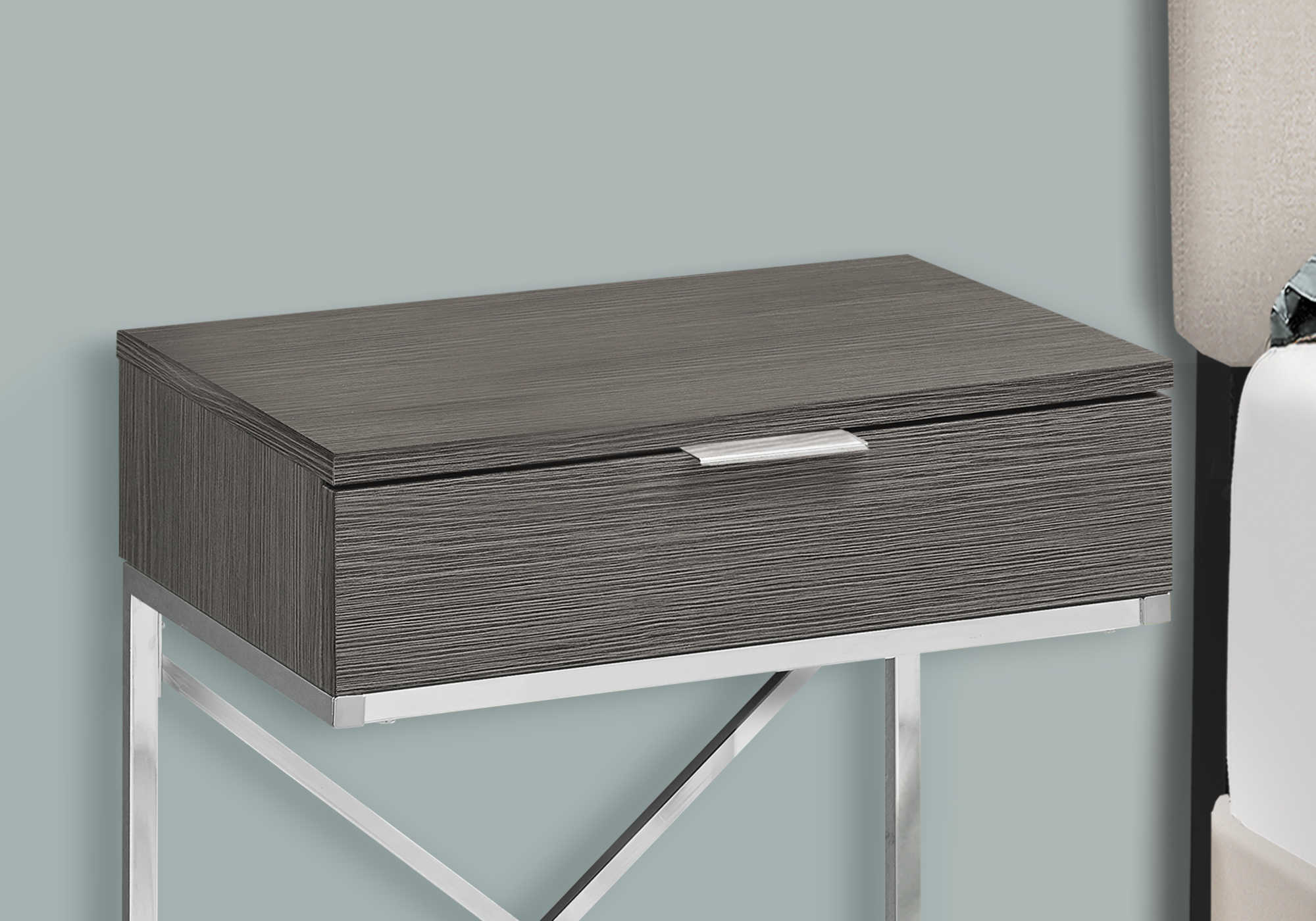 NIGHTSTAND - 24"H / GREY / CHROME METAL #I 3474