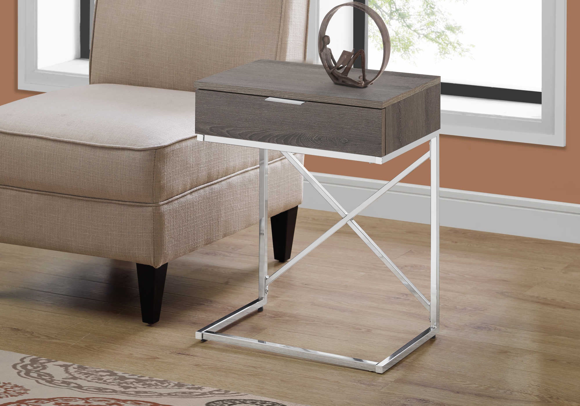 TABLE D'APPOINT - 24"H / TAUPE FONCÉ / MÉTAL CHROME #I 3475