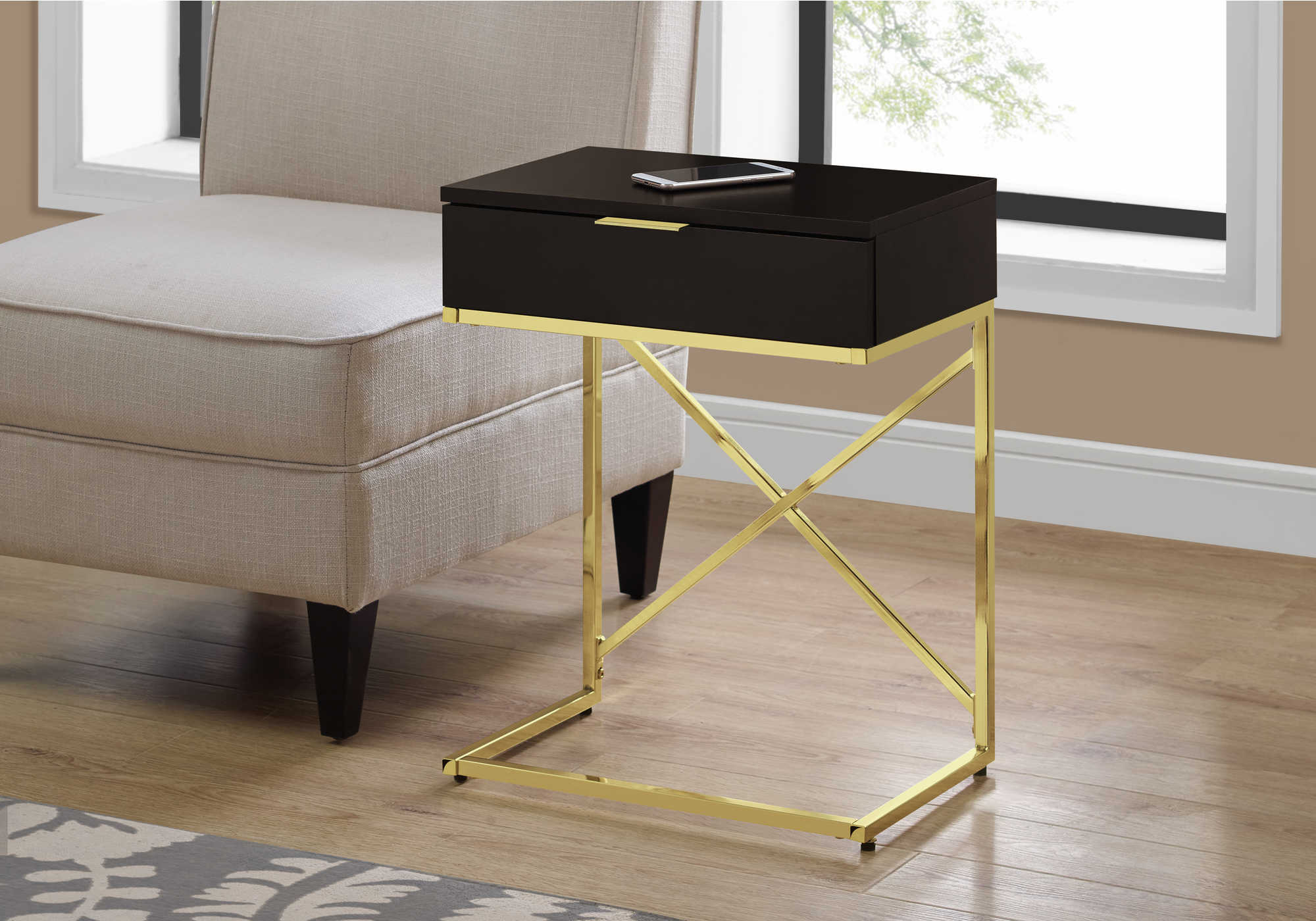 ACCENT TABLE - 24"H / ESPRESSO / GOLD METAL #I 3476