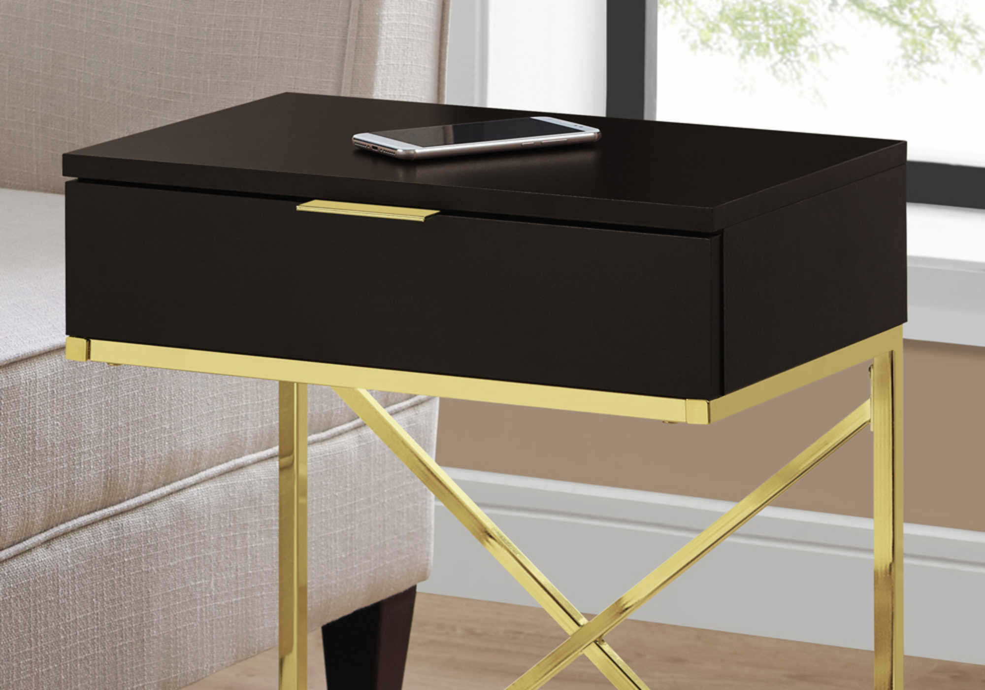 ACCENT TABLE - 24"H / ESPRESSO / GOLD METAL #I 3476