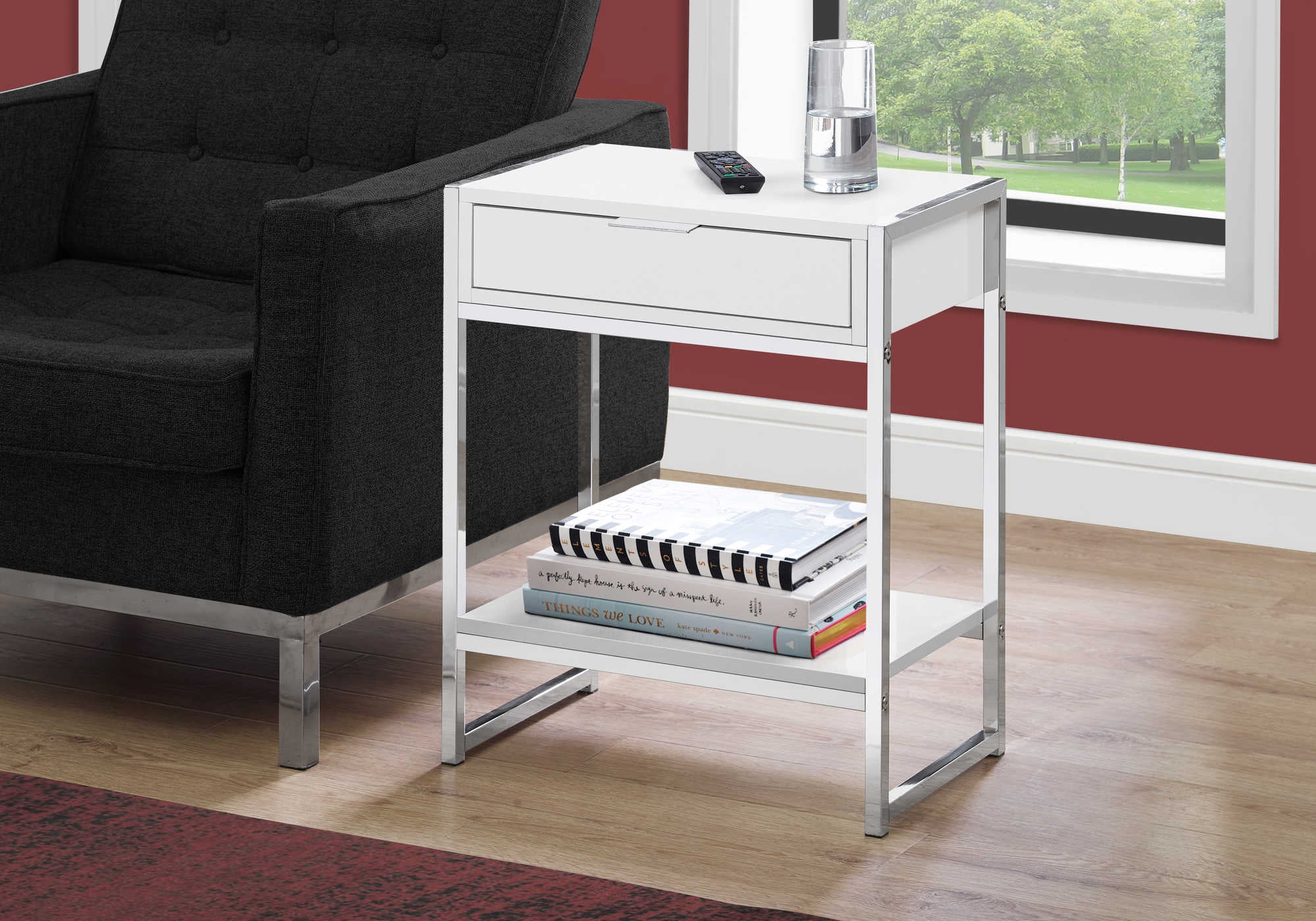 ACCENT TABLE - 24"H / GLOSSY WHITE / CHROME METAL #I 3480