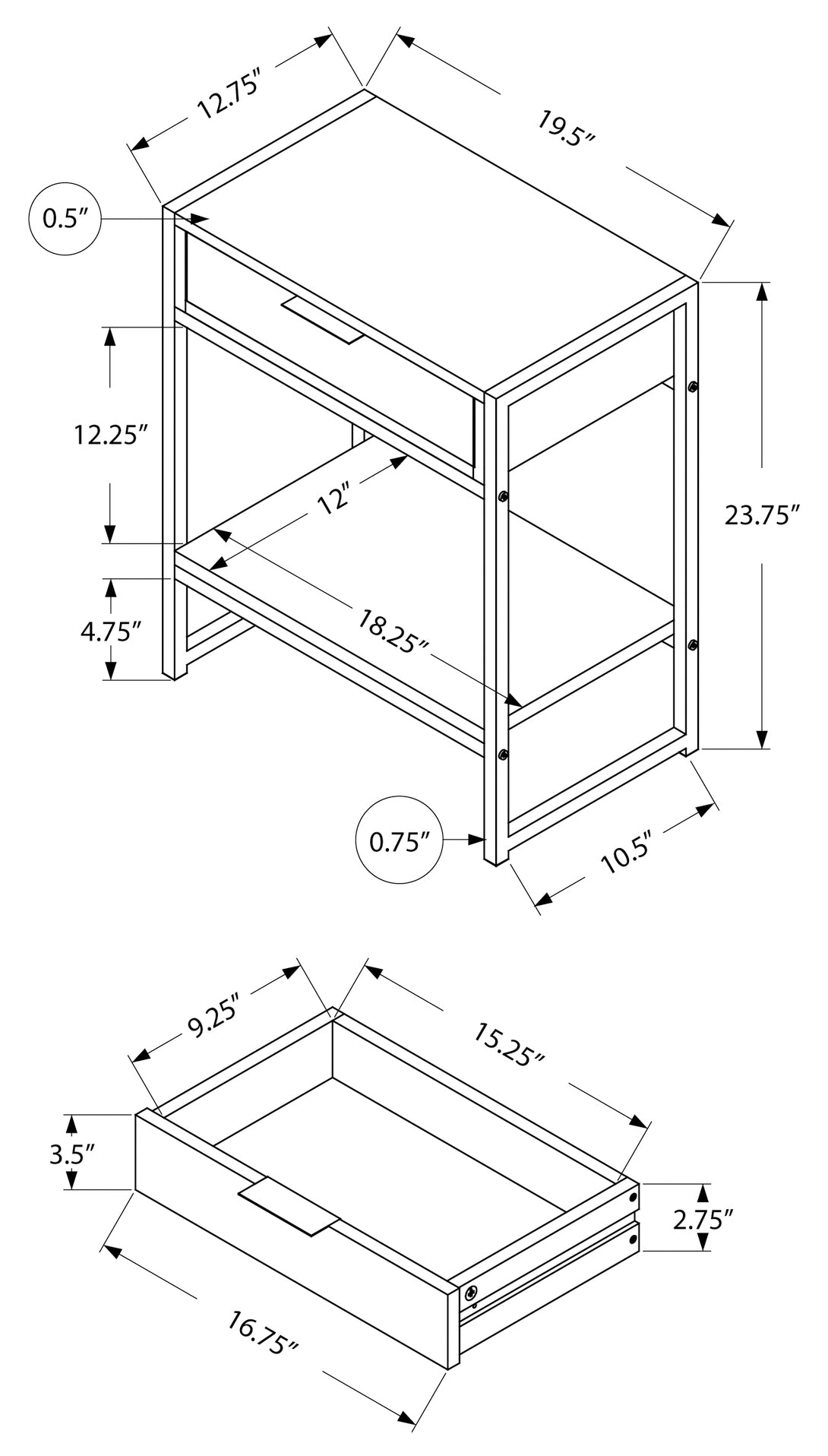 NIGHTSTAND - 24"H / GLOSSY WHITE / CHROME METAL #I 3480