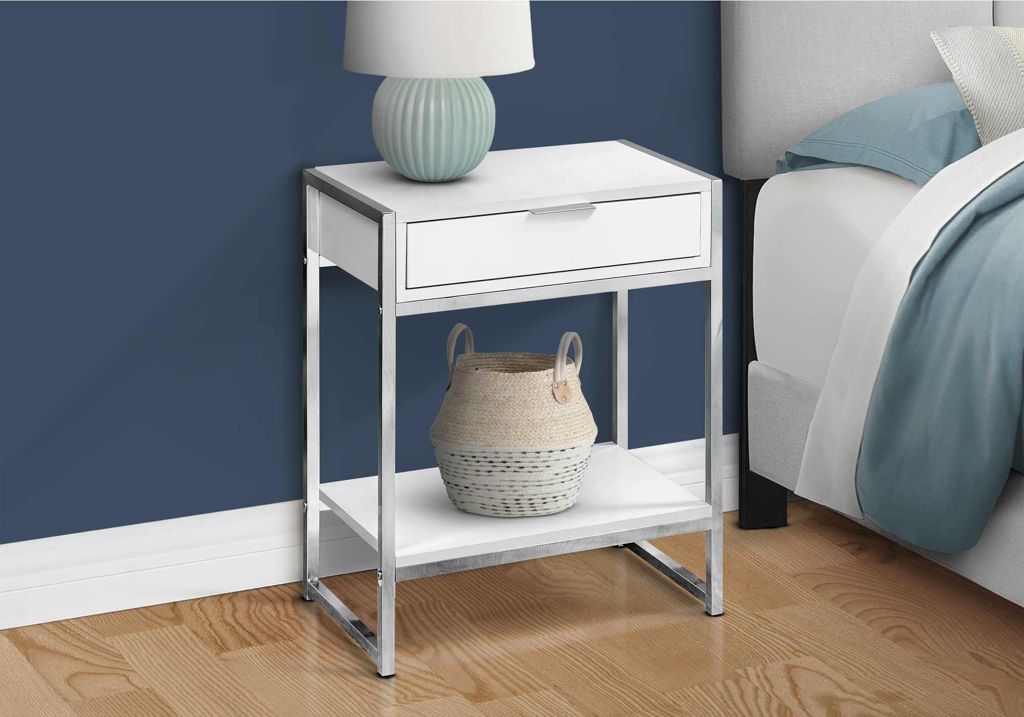 NIGHTSTAND - 24"H / GLOSSY WHITE / CHROME METAL #I 3480