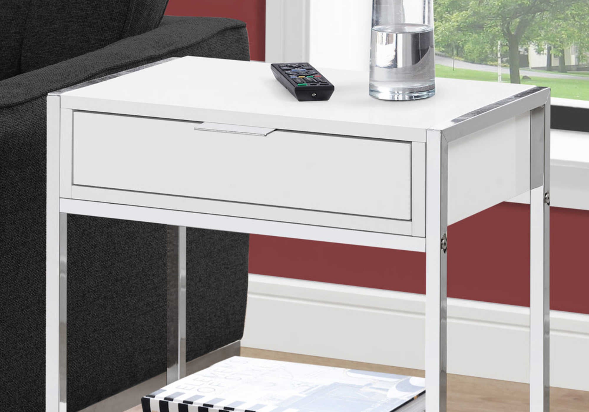 NIGHTSTAND - 24"H / GLOSSY WHITE / CHROME METAL #I 3480