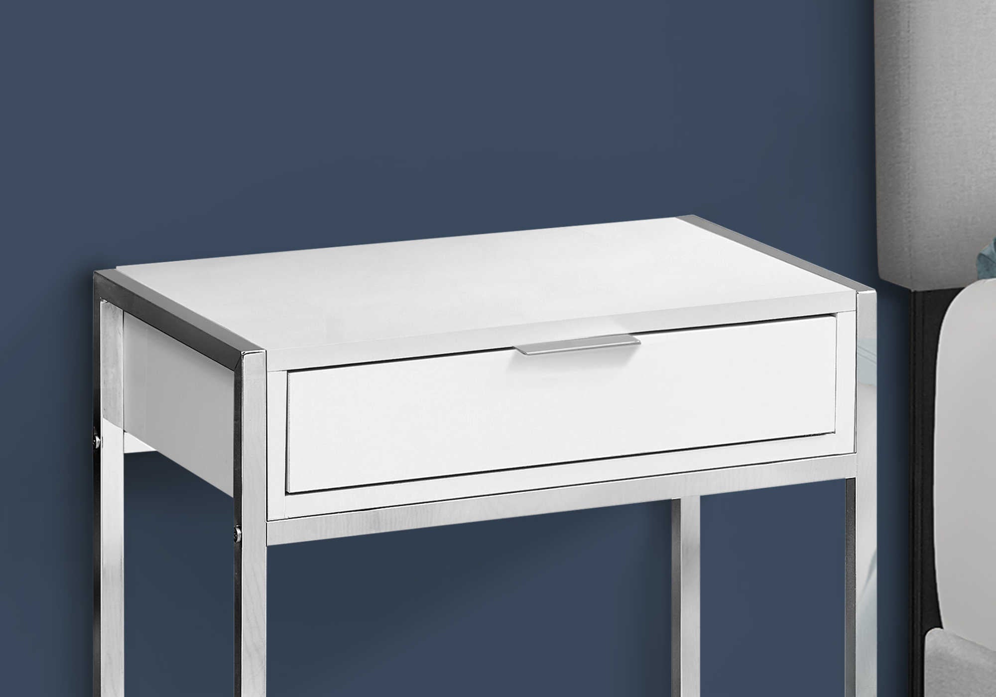 NIGHTSTAND - 24"H / GLOSSY WHITE / CHROME METAL #I 3480