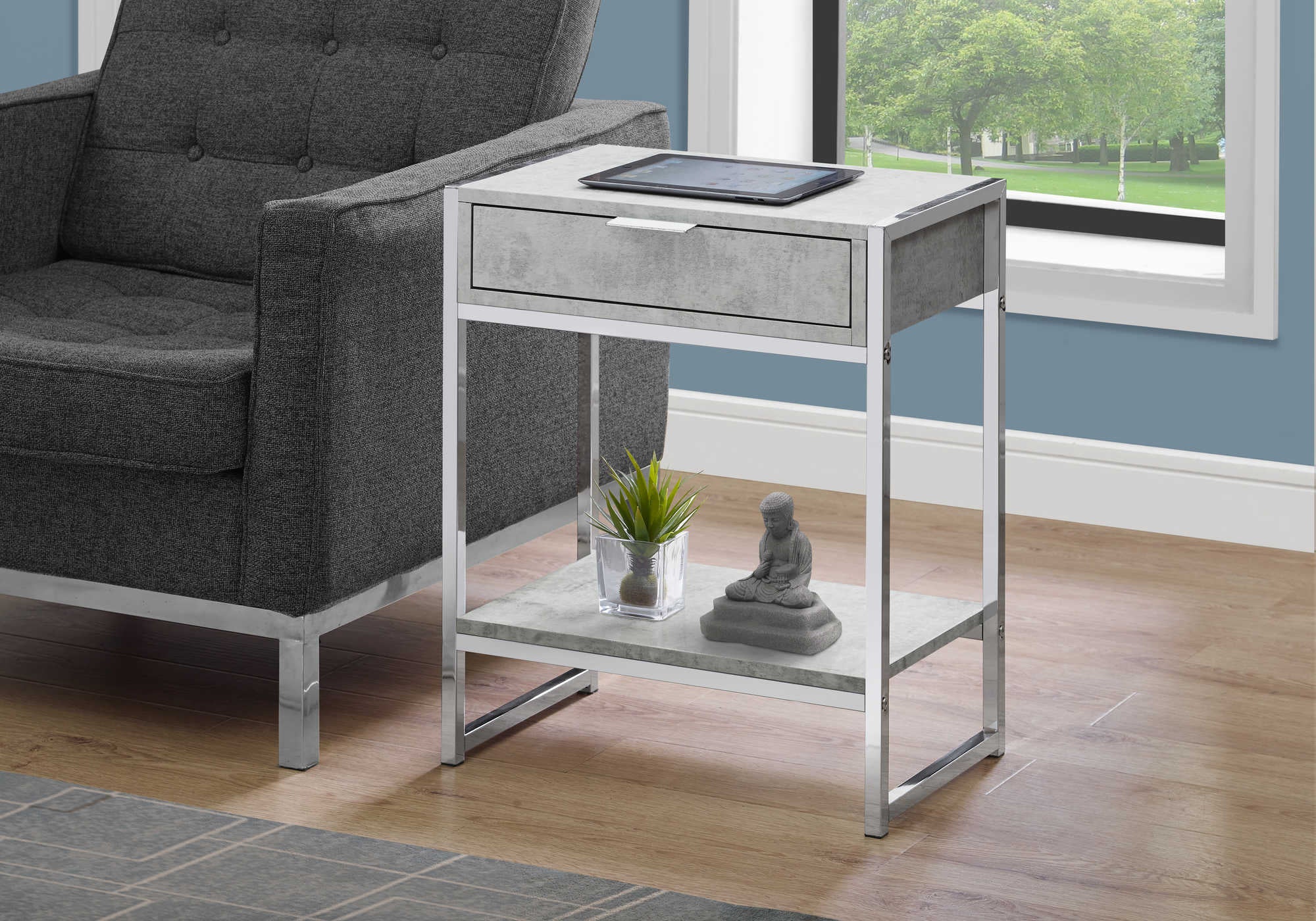 ACCENT TABLE - 24"H / GREY CEMENT / CHROME METAL #I 3481