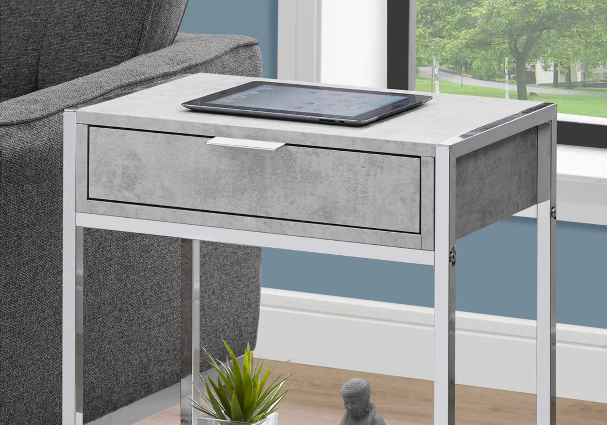 NIGHTSTAND - 24"H / GREY CEMENT / CHROME METAL #I 3481