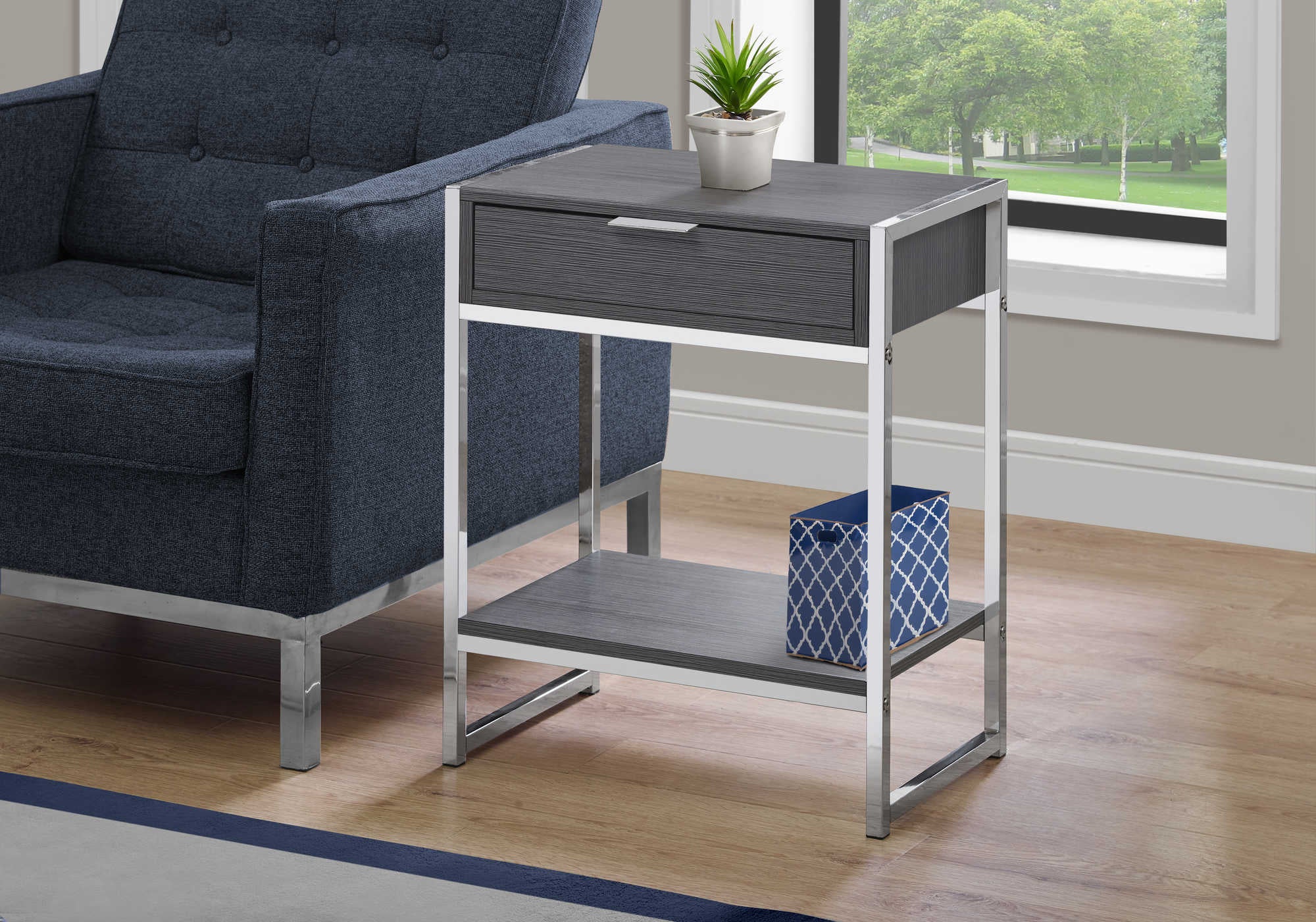 NIGHTSTAND - 24"H / GREY / CHROME METAL #I 3484