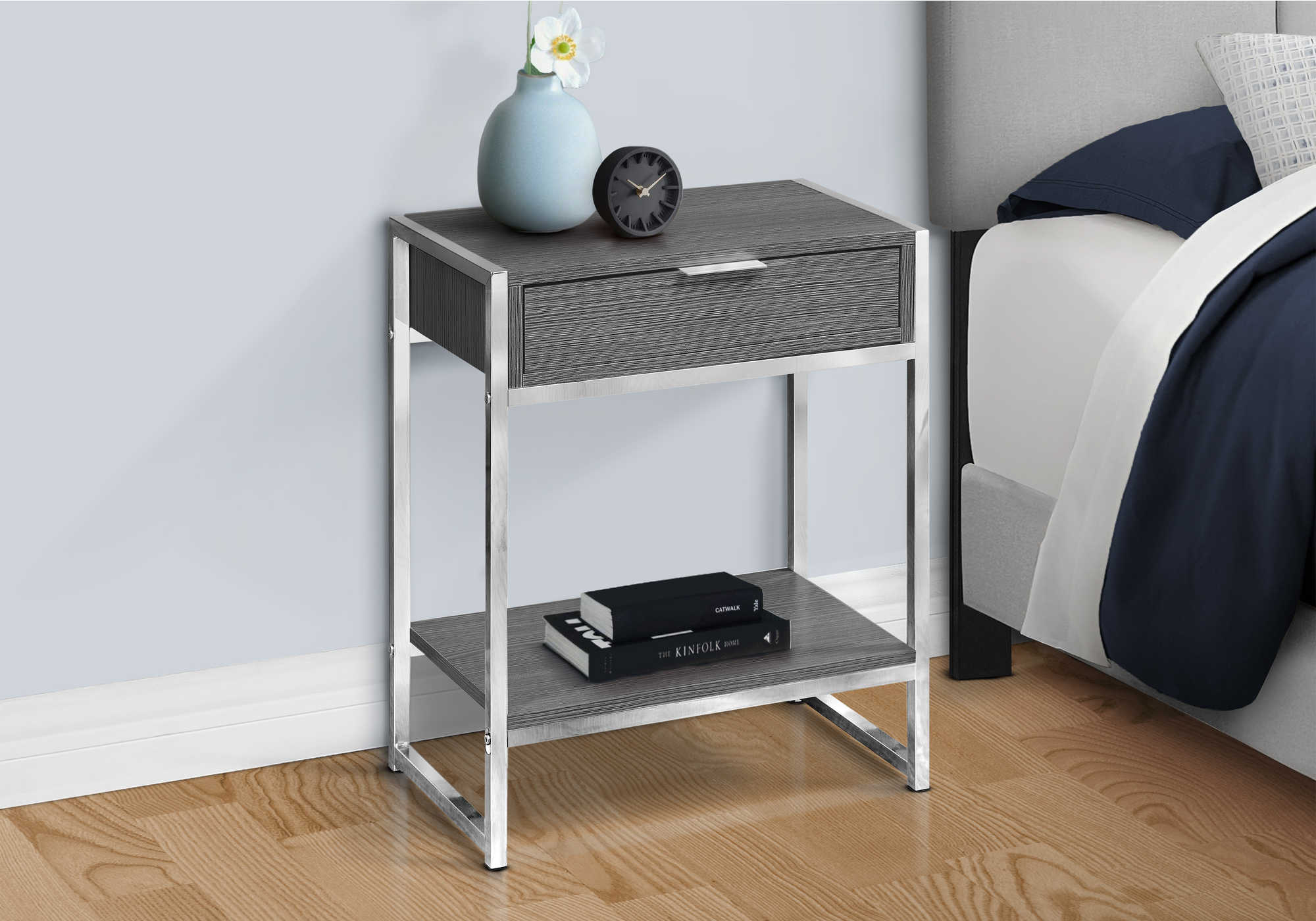 NIGHTSTAND - 24"H / GREY / CHROME METAL #I 3484