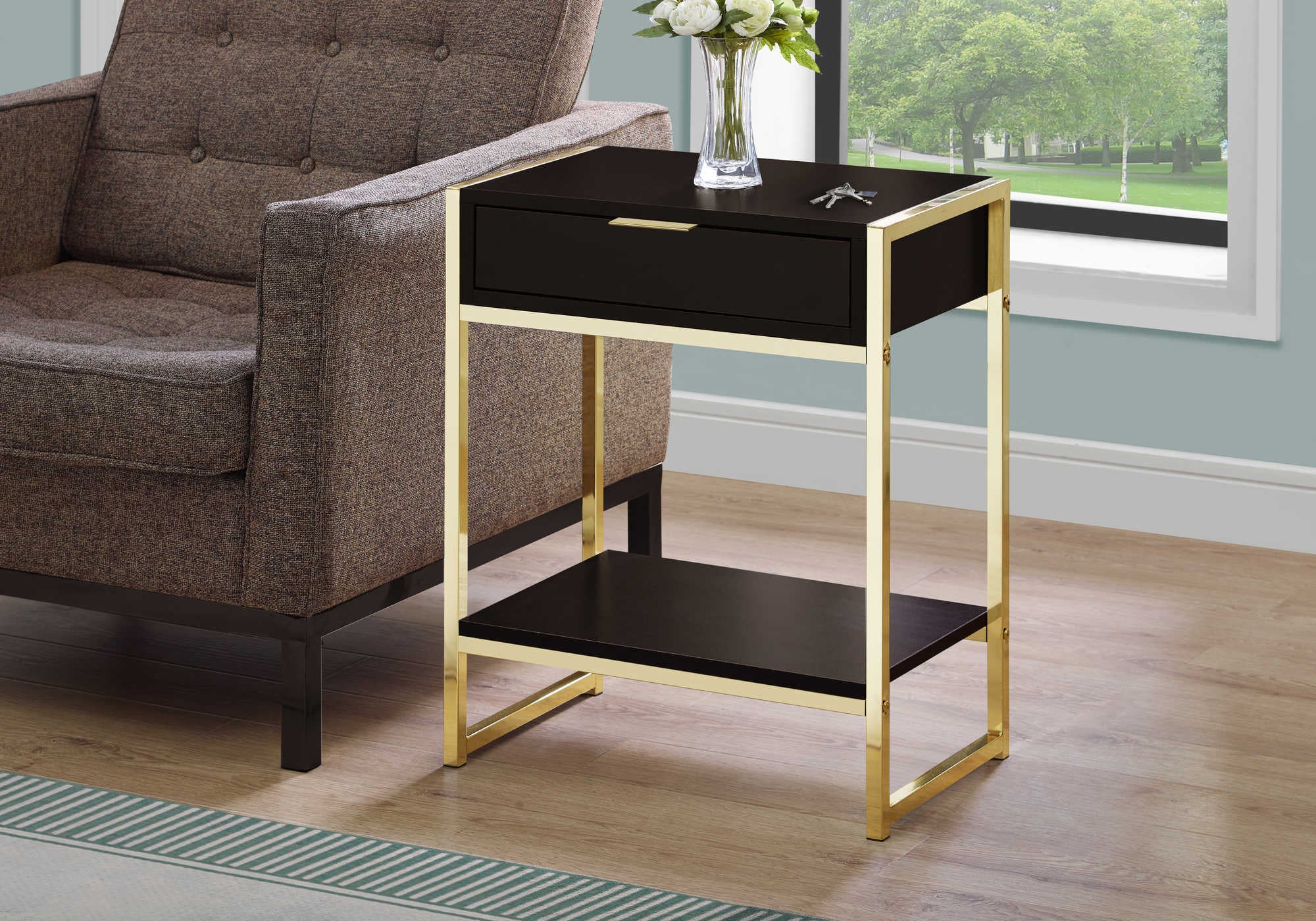 ACCENT TABLE - 24"H / ESPRESSO / GOLD METAL #I 3486