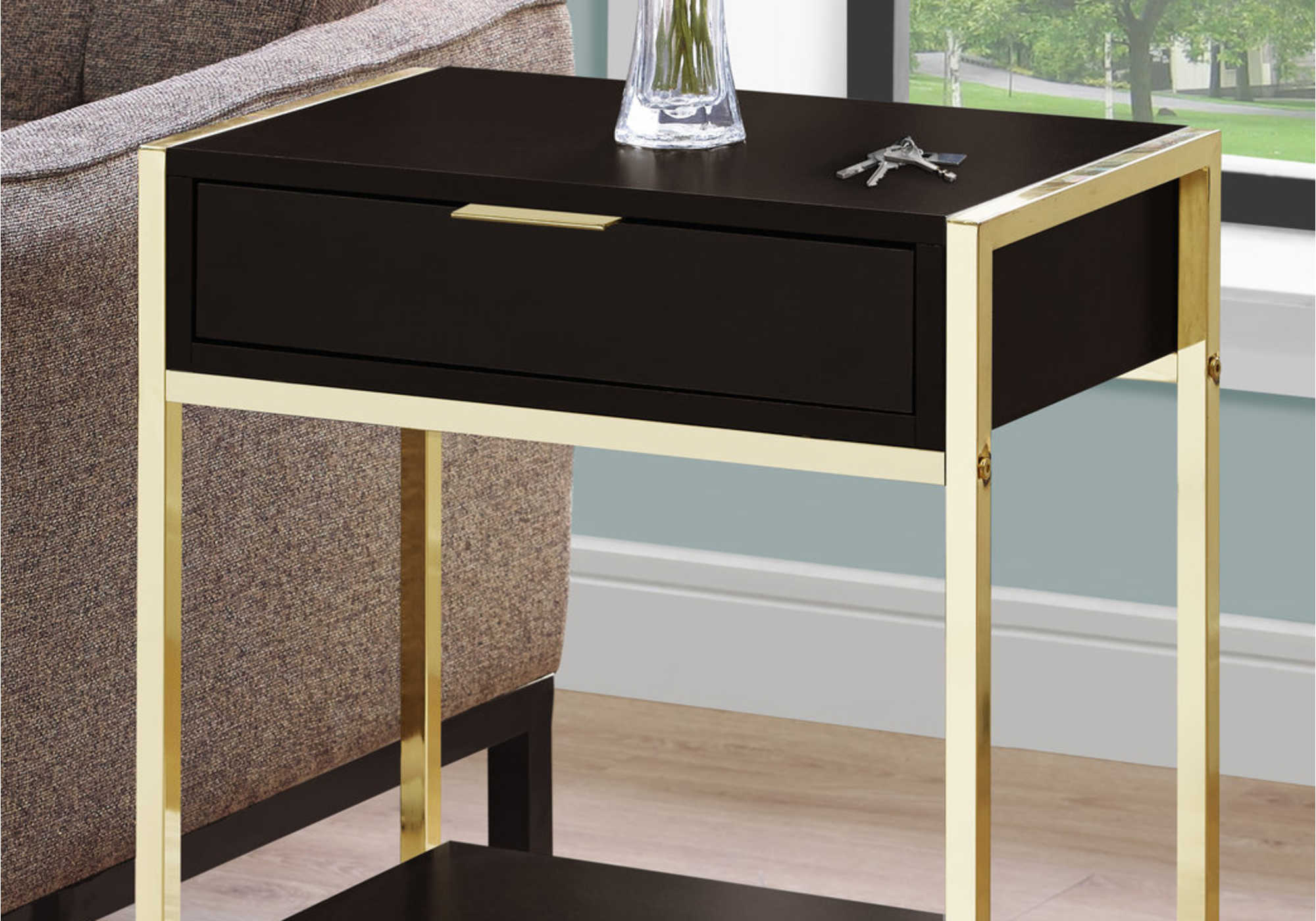 ACCENT TABLE - 24"H / ESPRESSO / GOLD METAL #I 3486