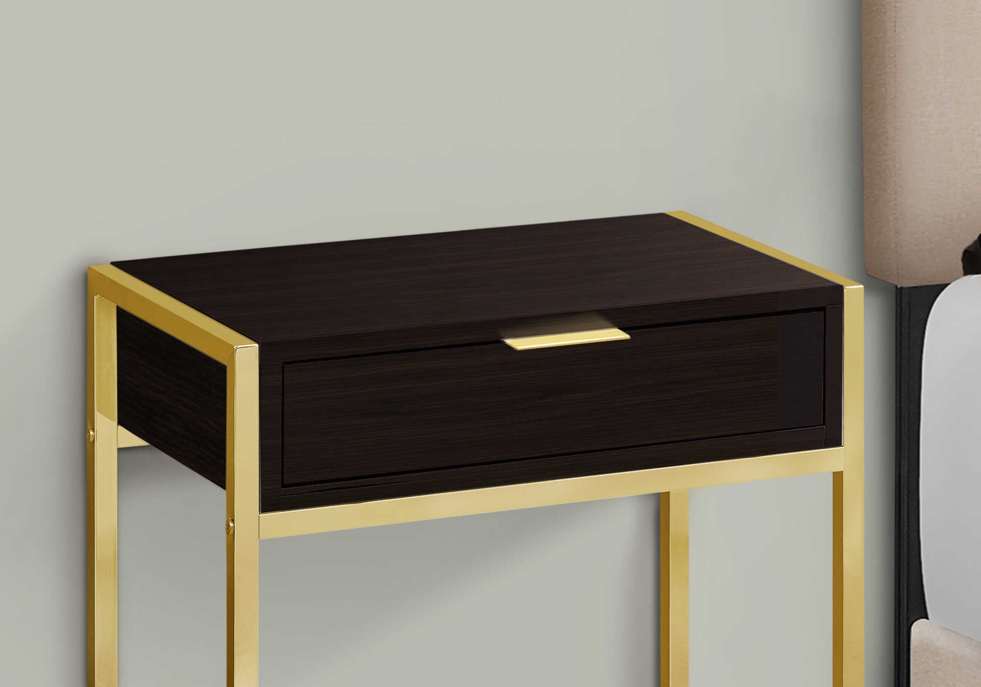 ACCENT TABLE - 24"H / ESPRESSO / GOLD METAL #I 3486