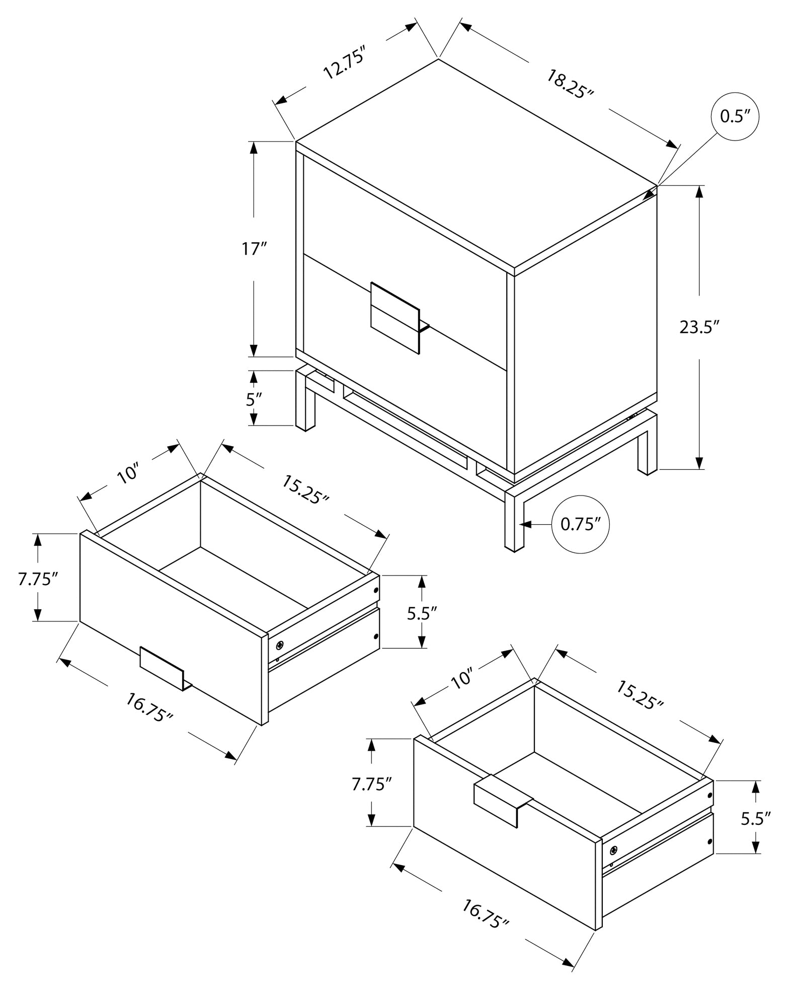 NIGHTSTAND - 24"H / GLOSSY WHITE / CHROME METAL #I 3490