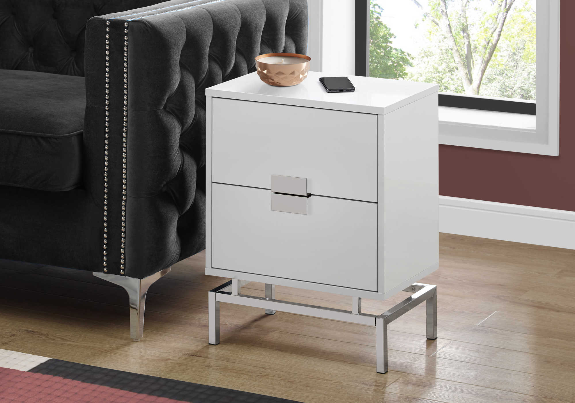 NIGHTSTAND - 24"H / GLOSSY WHITE / CHROME METAL #I 3490