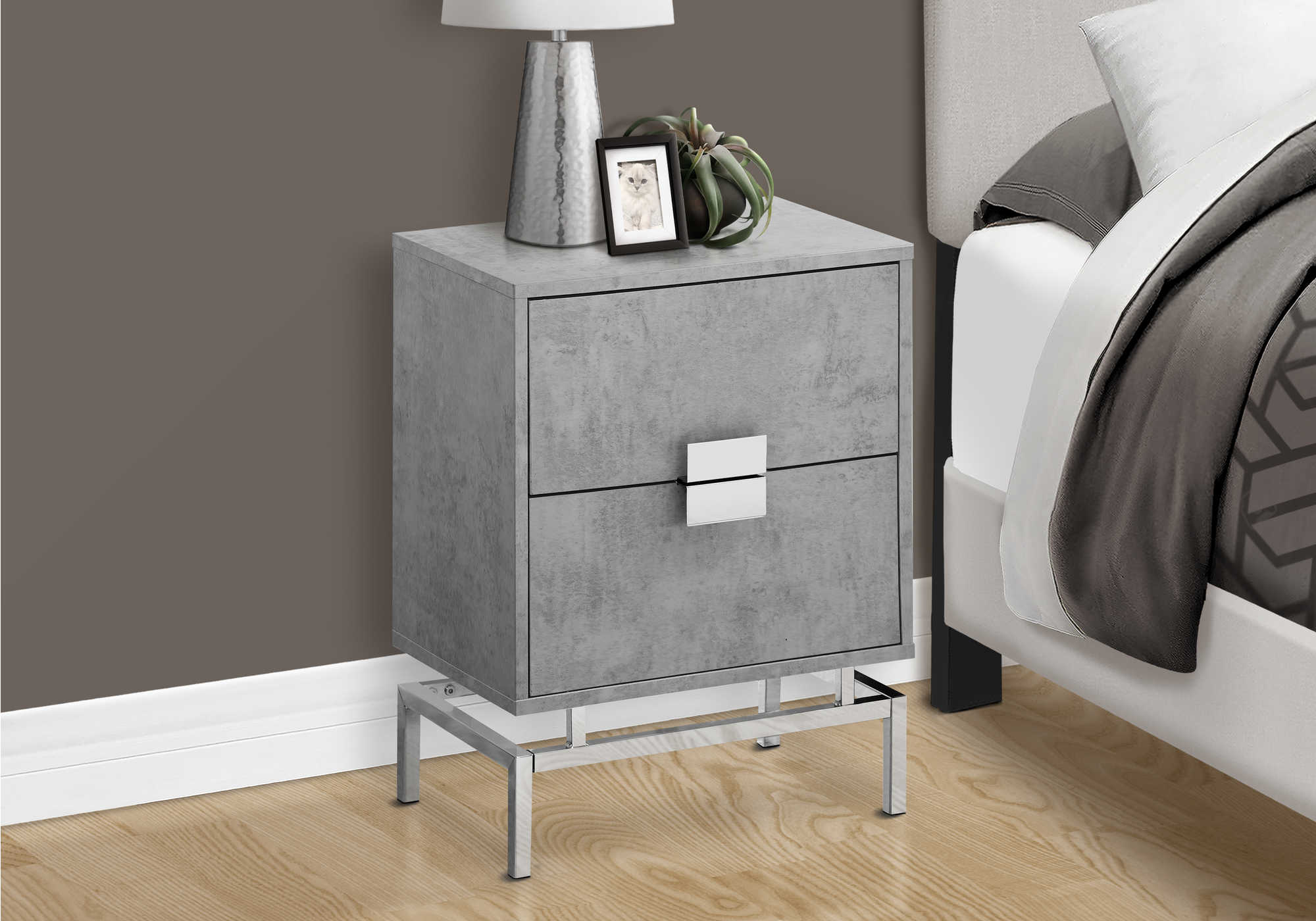 NIGHTSTAND - 24"H / GREY CEMENT / CHROME METAL #I 3491