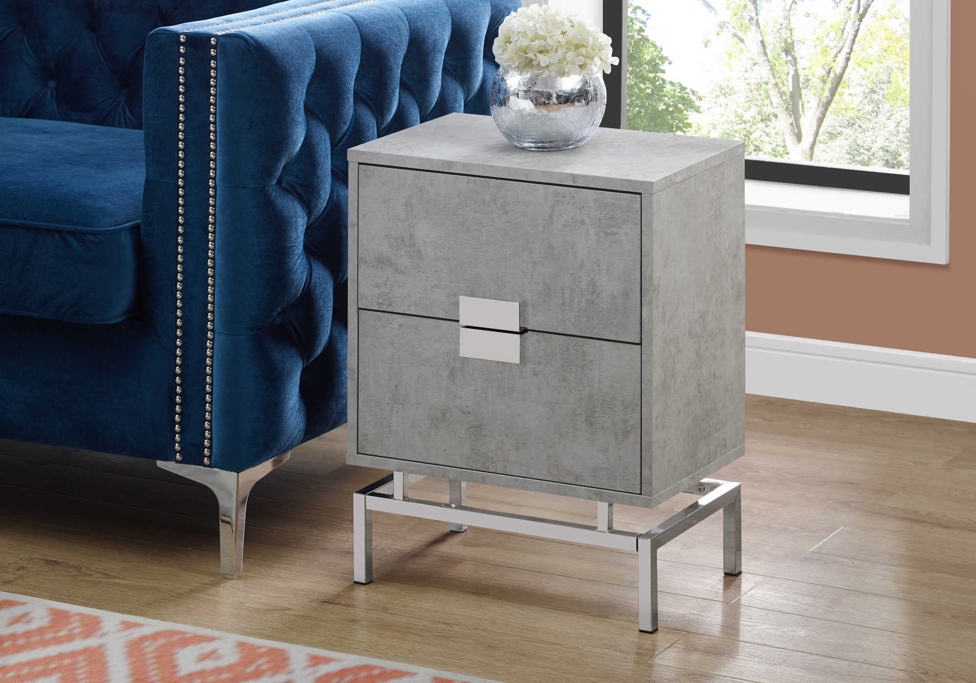 NIGHTSTAND - 24"H / GREY CEMENT / CHROME METAL #I 3491