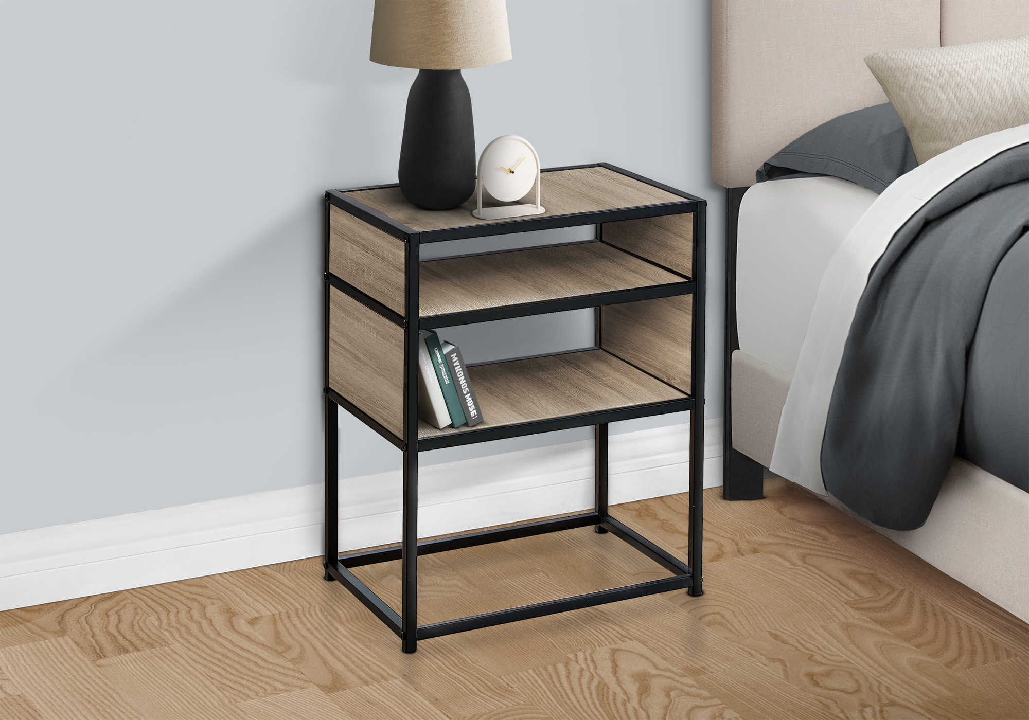 NIGHTSTAND - 22"H / DARK TAUPE / BLACK METAL #I 3507